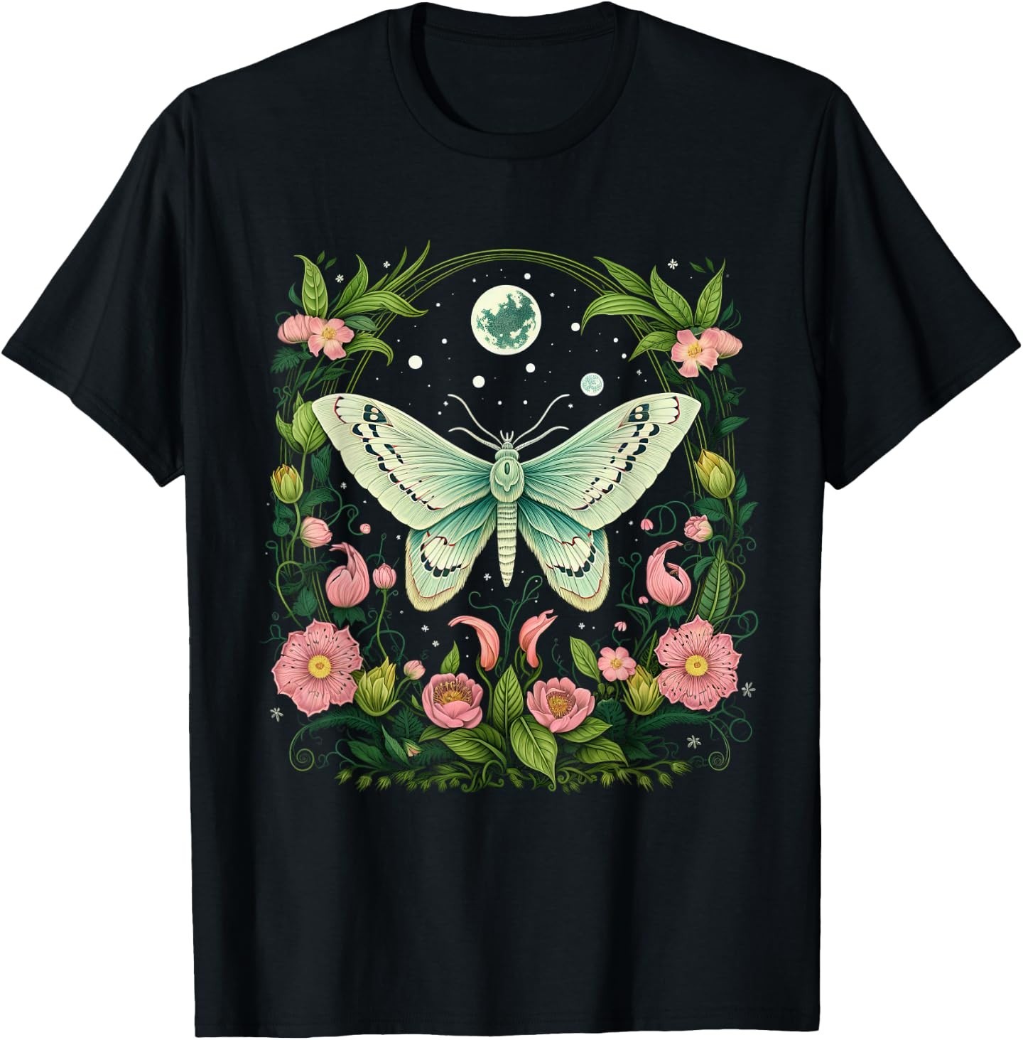 butterfly moonphases flowers cottagecore 1 T-Shirt