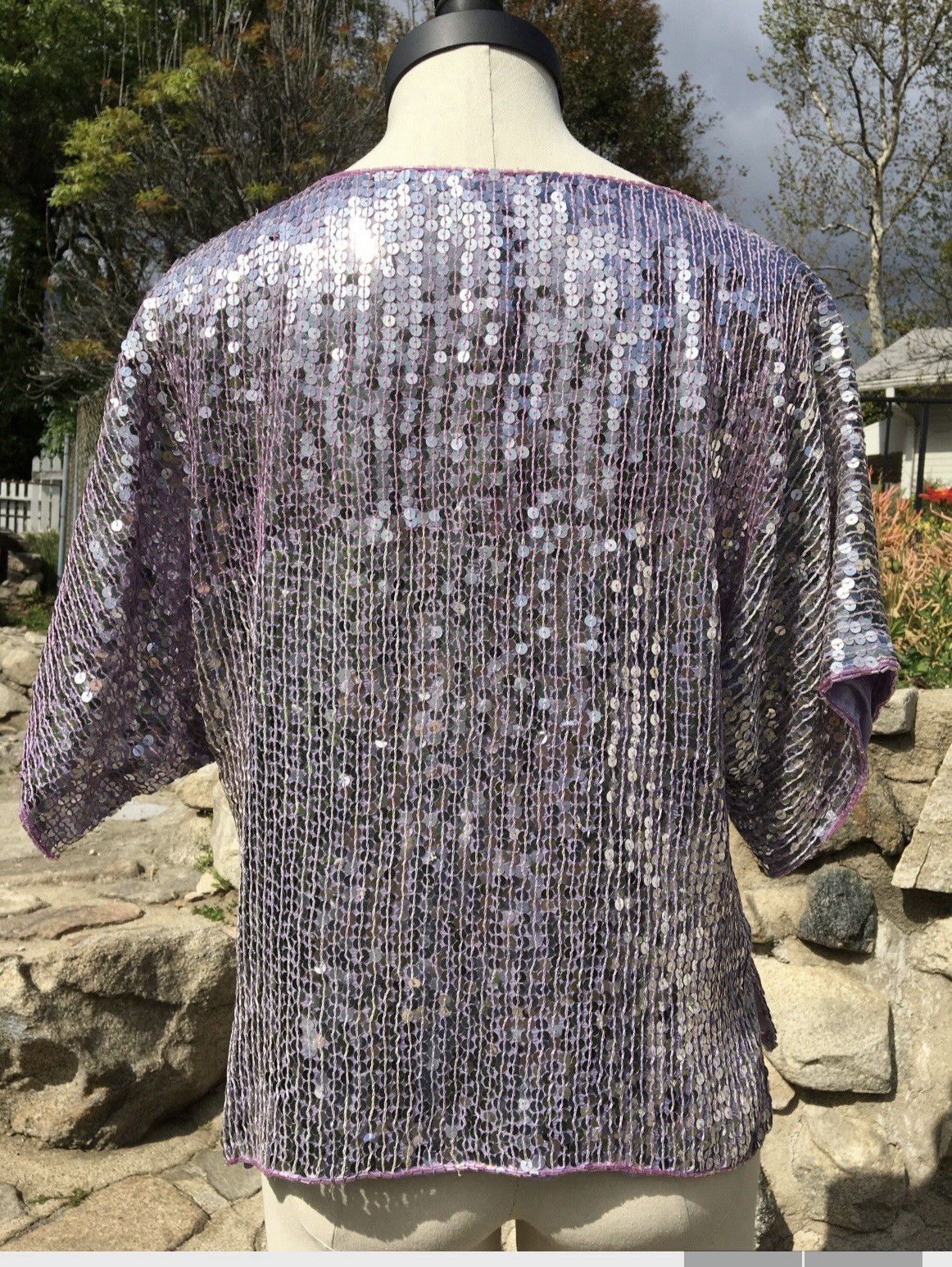 Vintage Lavender+Silver Indian Silk Sequin Top Goldstar XS-M