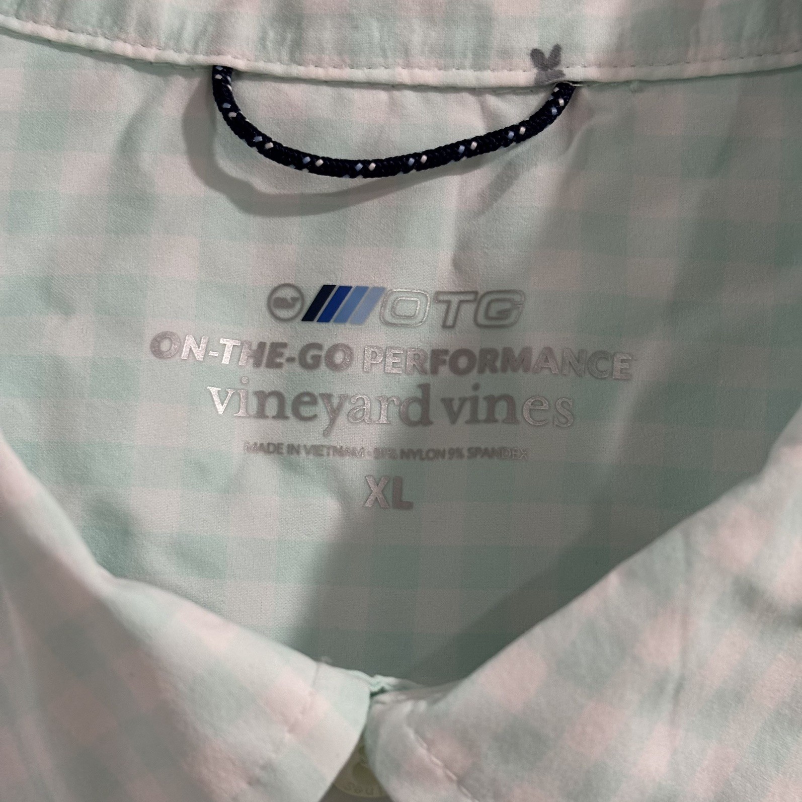 Vineyard Vines OTG Button Down Shirt Mens XL Mint Gingham LS Performance Nylon