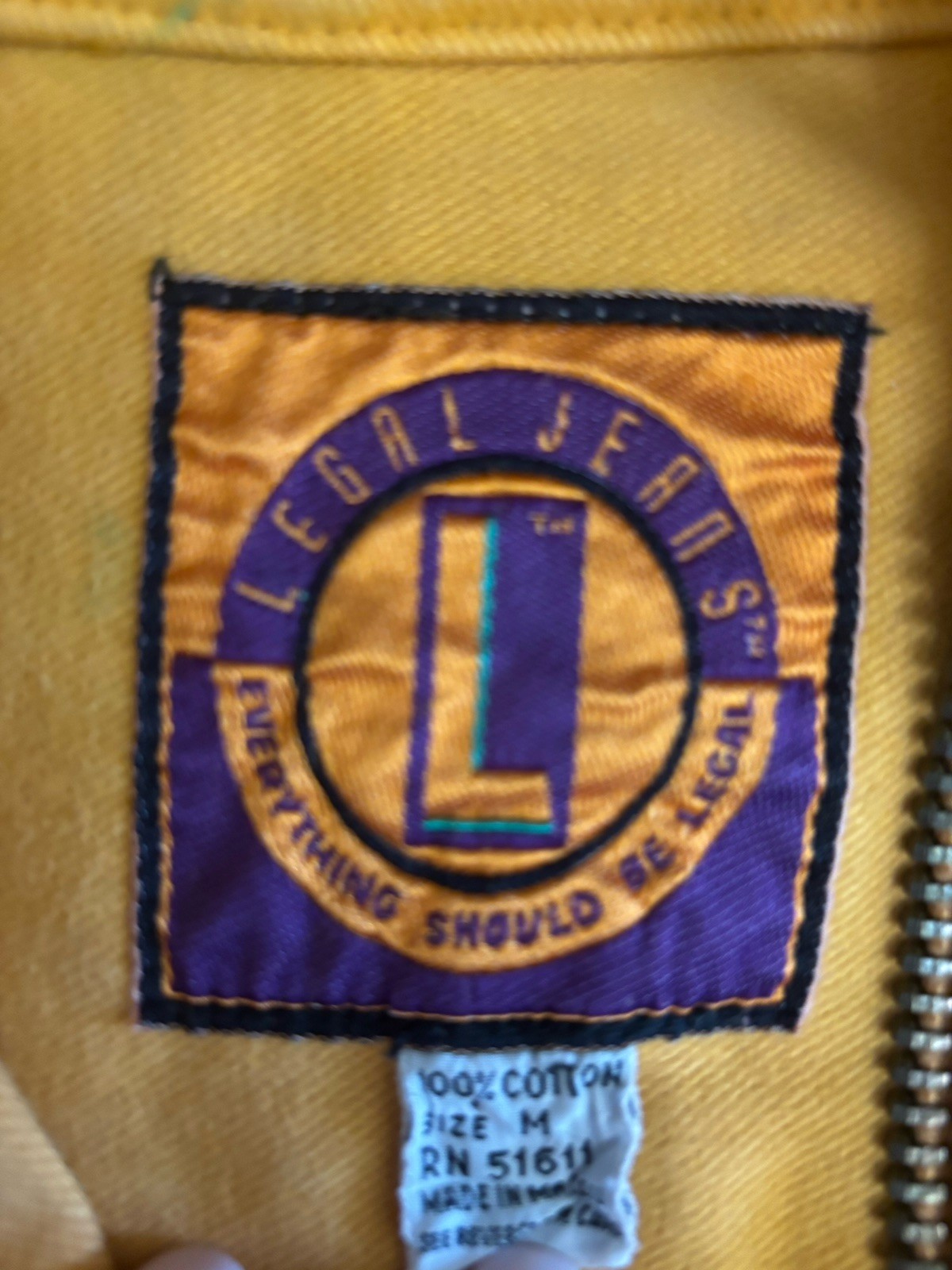 Vtg 90’s Yellow Cotton Denim Hooded Hip Hop Jacket Legal Jeans Grunge Men Sz M