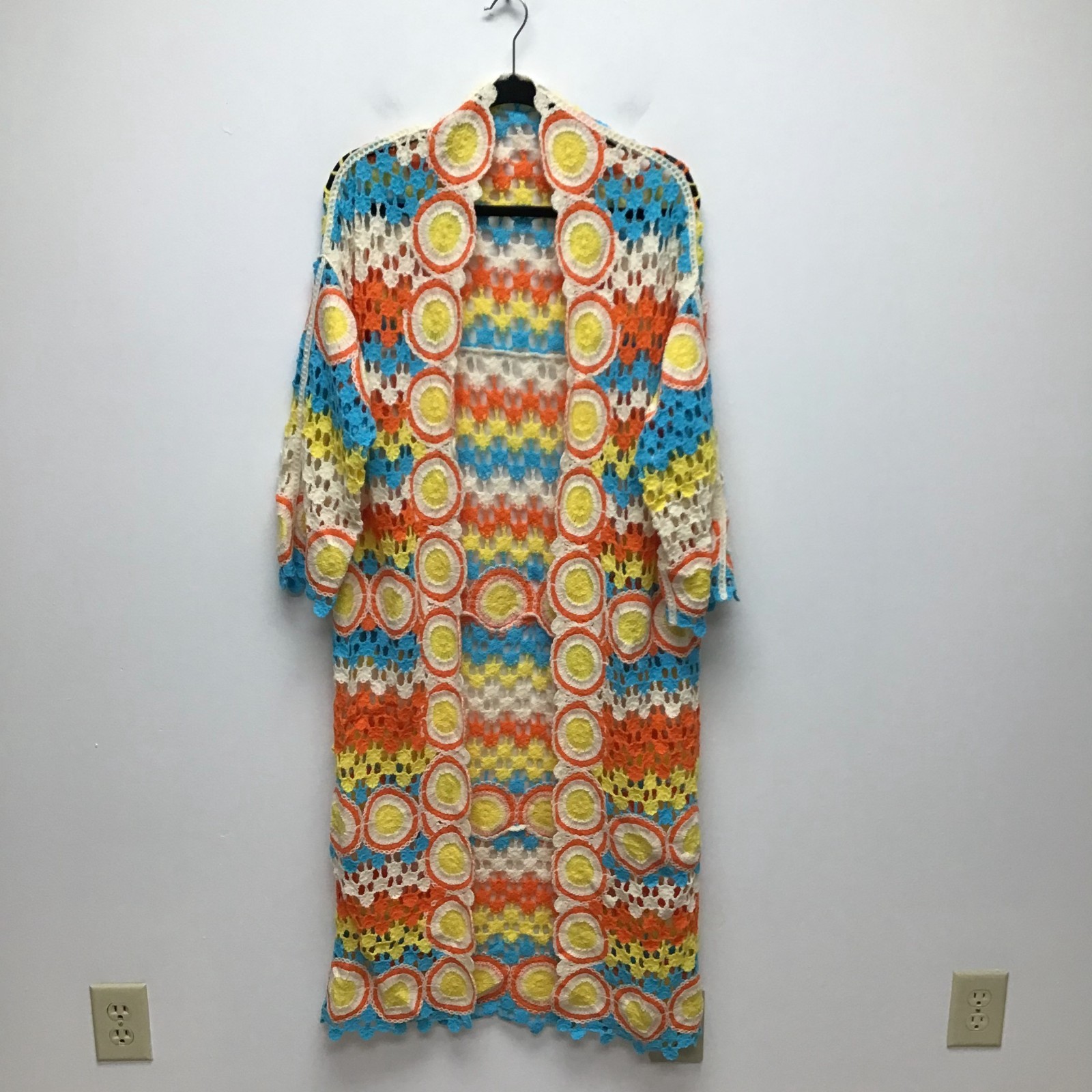 POL Crochet Duster Cardigan Womens Striped Boho Open-Knit Sweater One Size