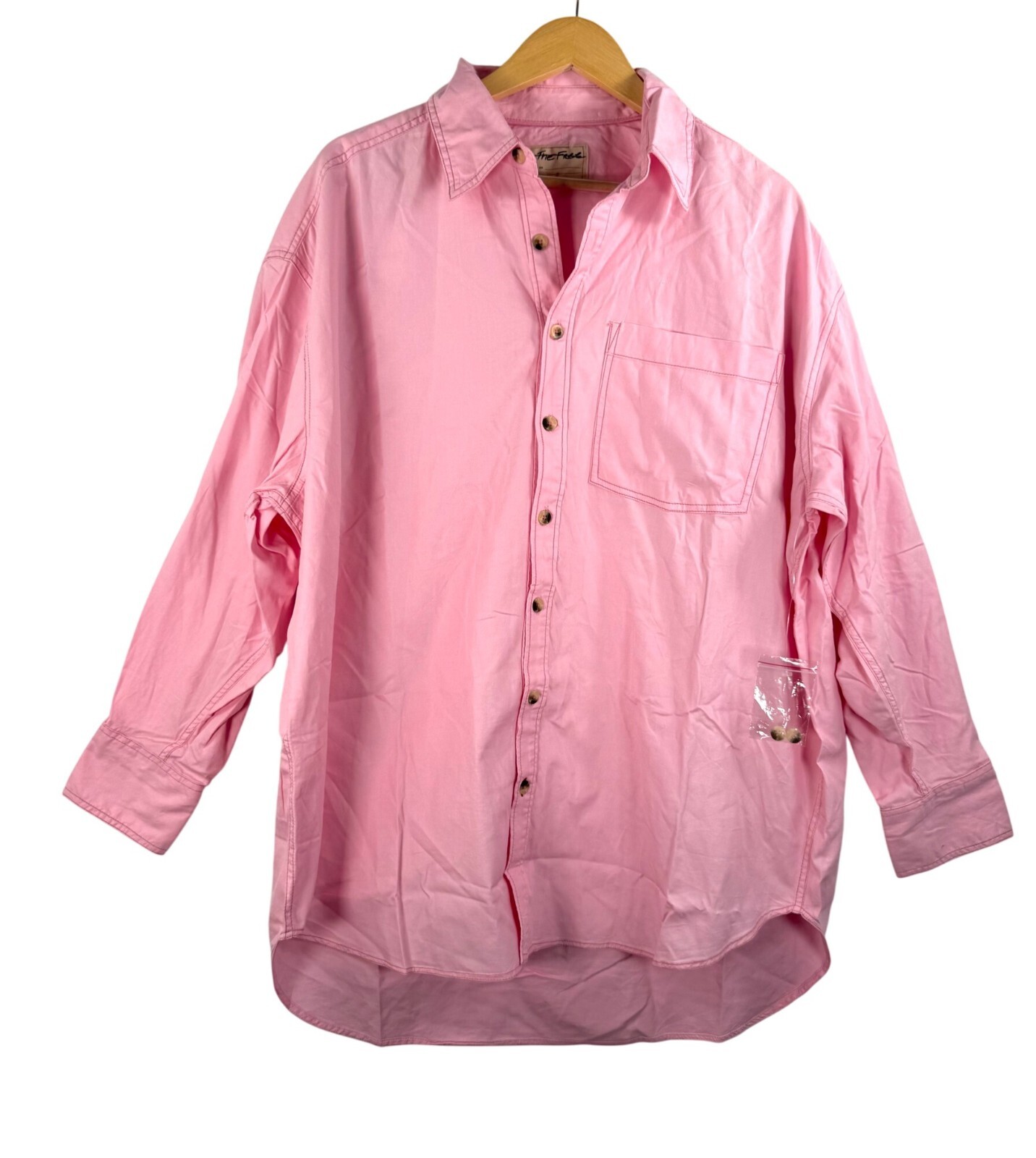 We The Free Freddie Shirt Button Down Fairy Tale Pink oversized 90s sz S
