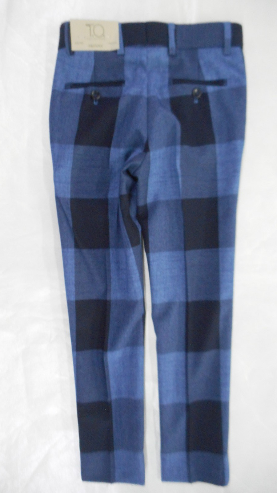 Boys T.O. Deep & Navy Blue Large Checked Jacket & Pants 2PC Suit Slim Sizes 8-16