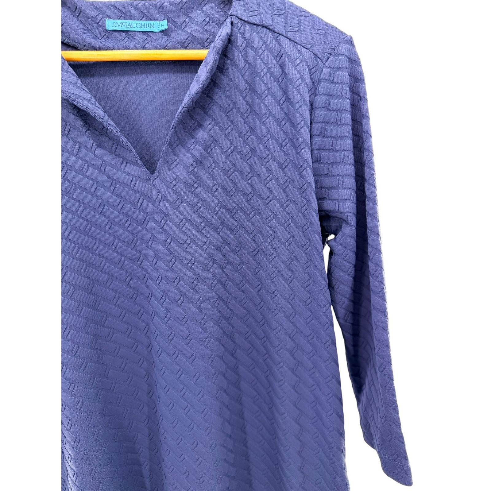 J.Mclaughlin Octavia Dress Fernwood Geo Jacquard Navy Blue Textured Split Neck M