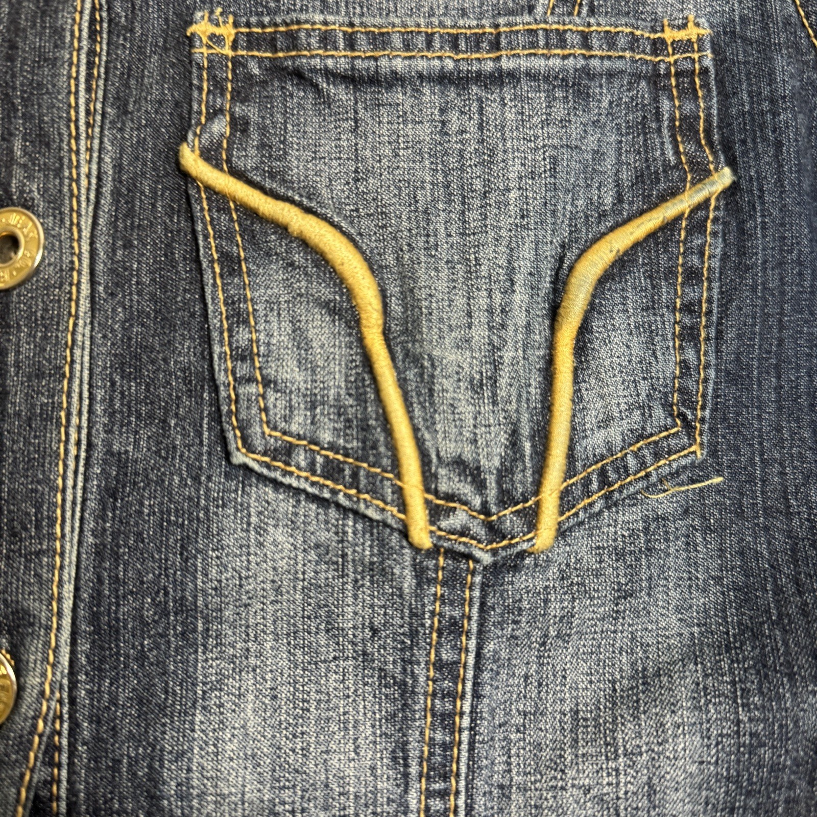 Vintage Y2K Baby Phat Women’s Blue Jean Jacket Gold Embroidered Cat Logo Size M