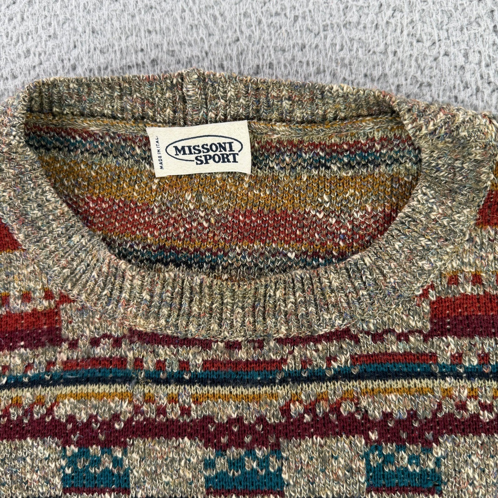 Missoni Sport Sweater Men Large Multicolor Geometric Wool Blend Made in Italy