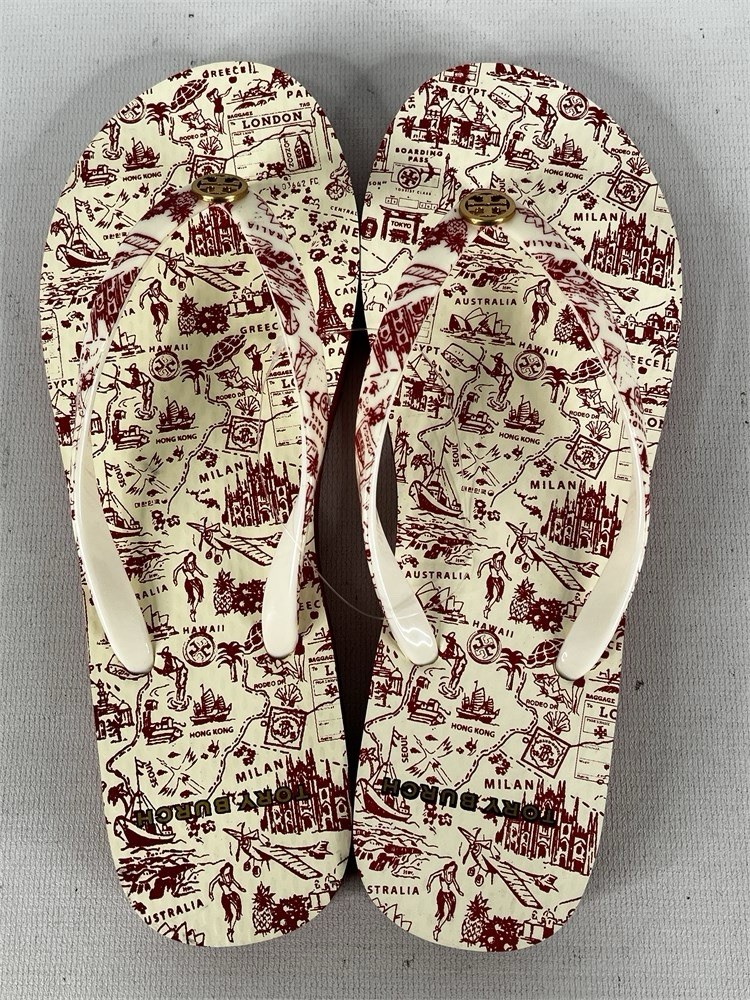 Tory Burch Red And White Flip Flops Size 6