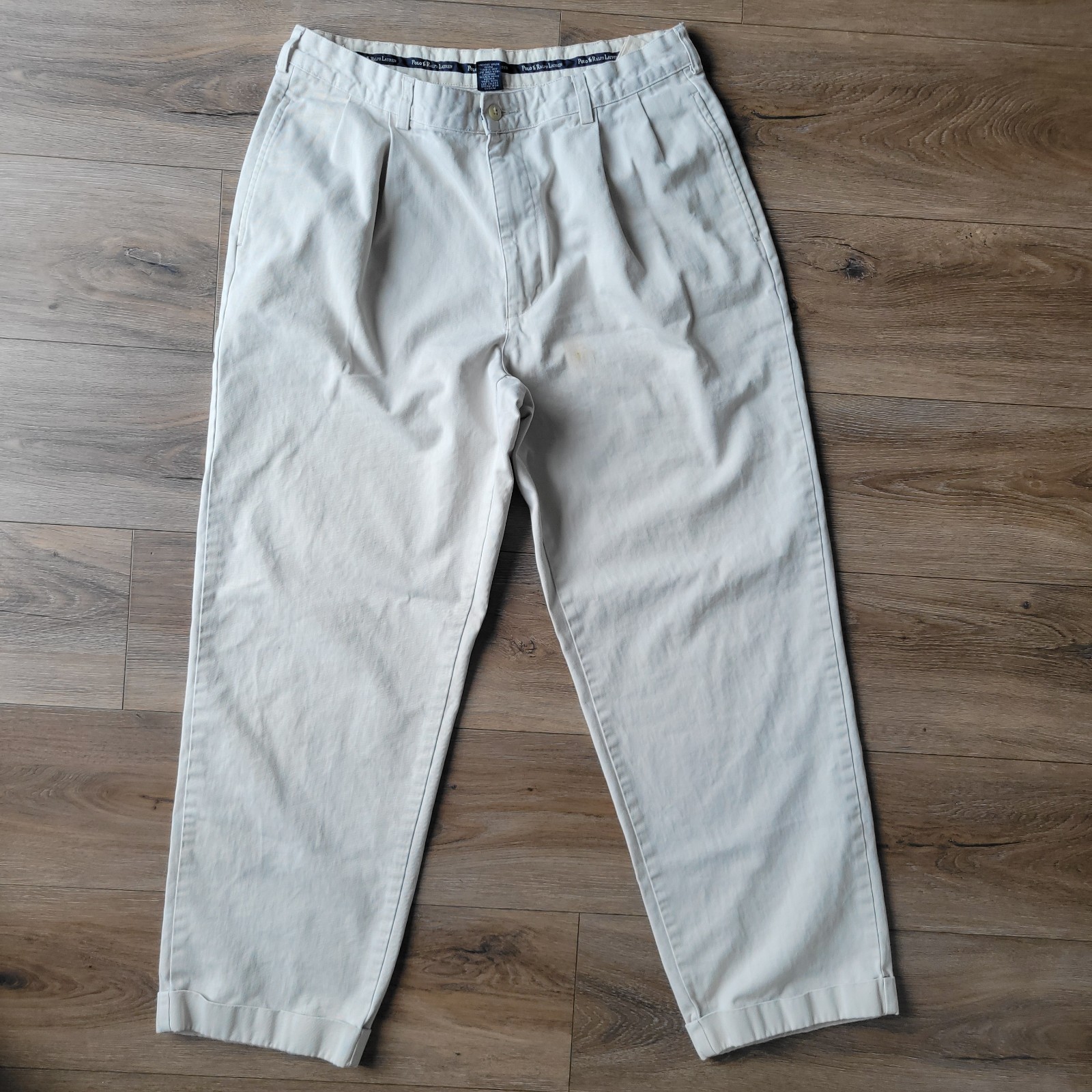 Polo Ralph Lauren Men’s Beige Pleated Chino Pants Cotton Twill Tapered