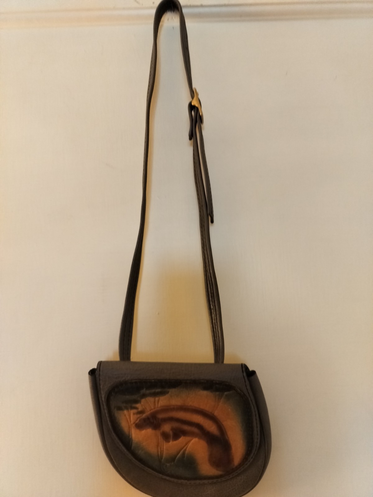 Manatee Gray Leather Mini Purse/35 In/Wear Around Neck Or Around Waist