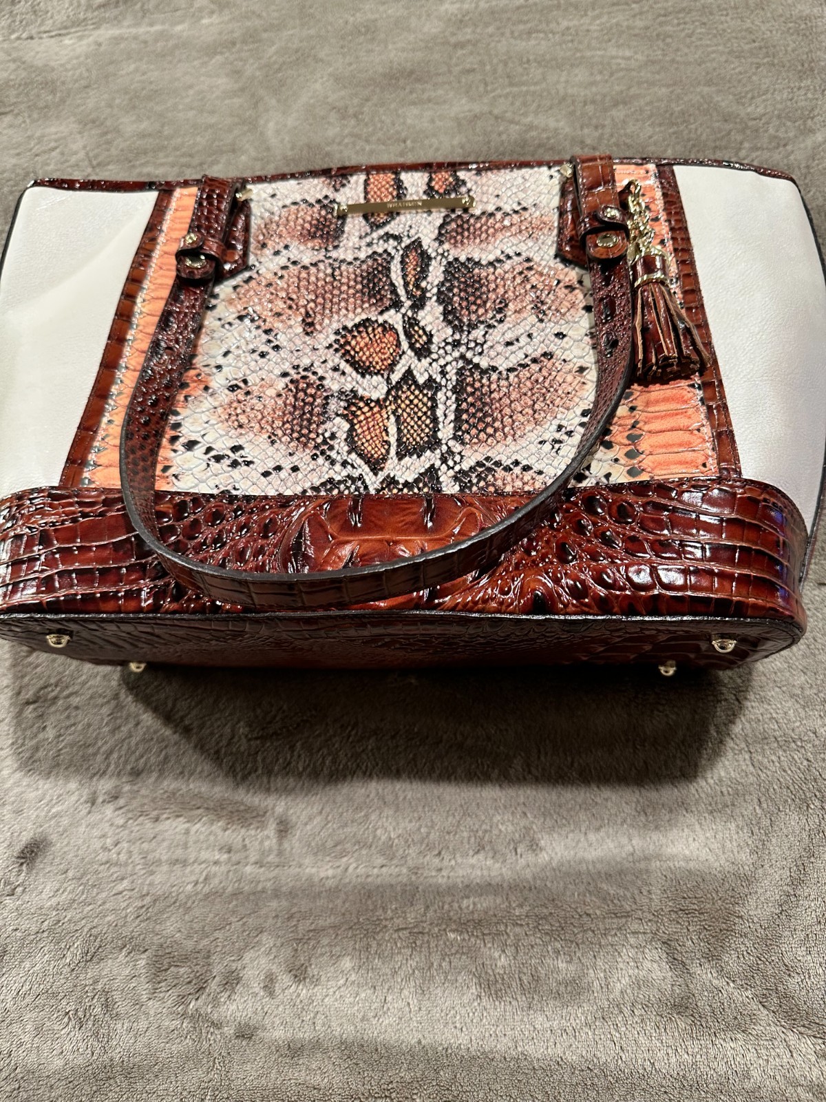 New BRAHMIN Medium Asher leather tote/shoulder bag in Melon Fisher Tri-Texture