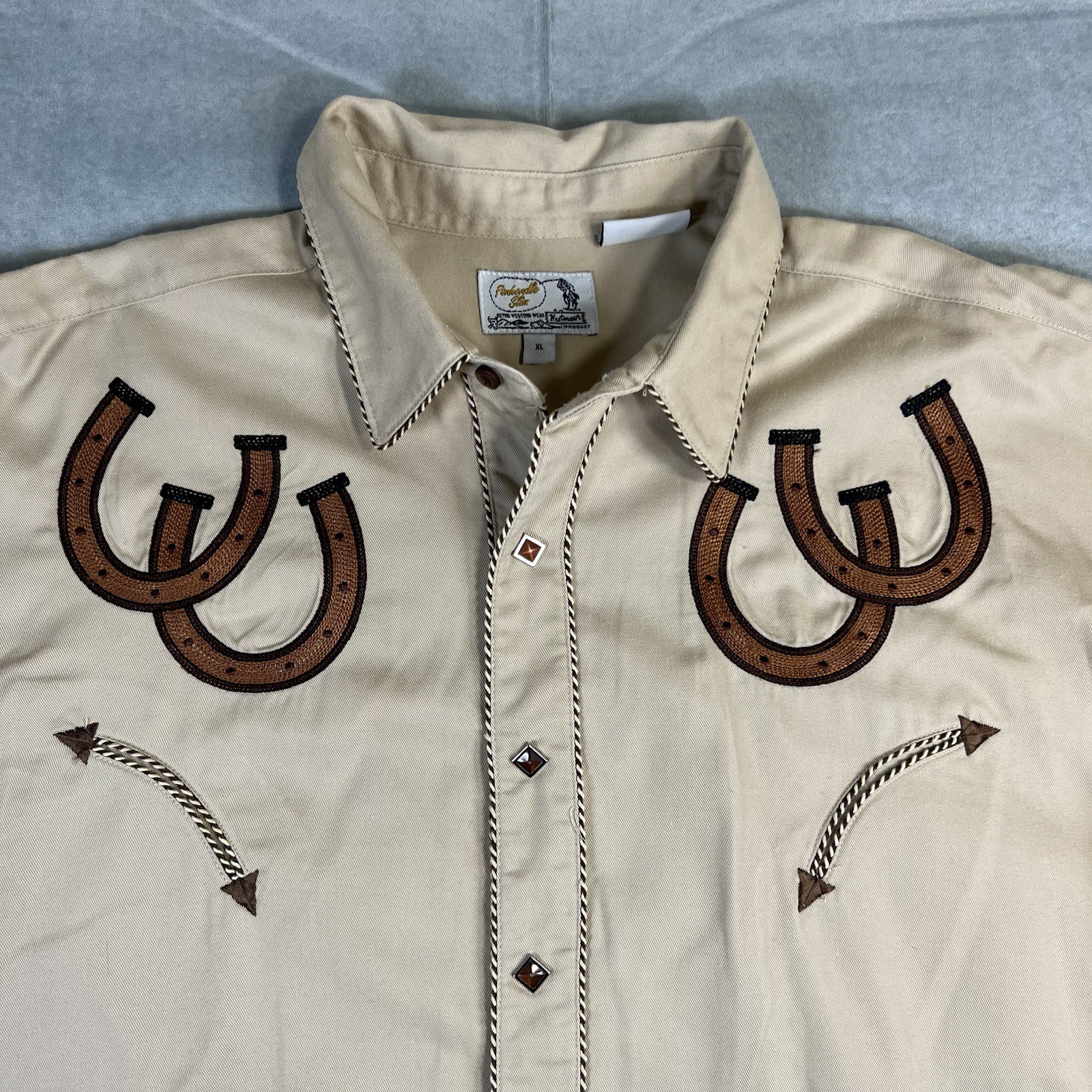 Panhandle Slim Western Shirt Mens XL Pearl Snap Cowboy Embroidered Horseshoe