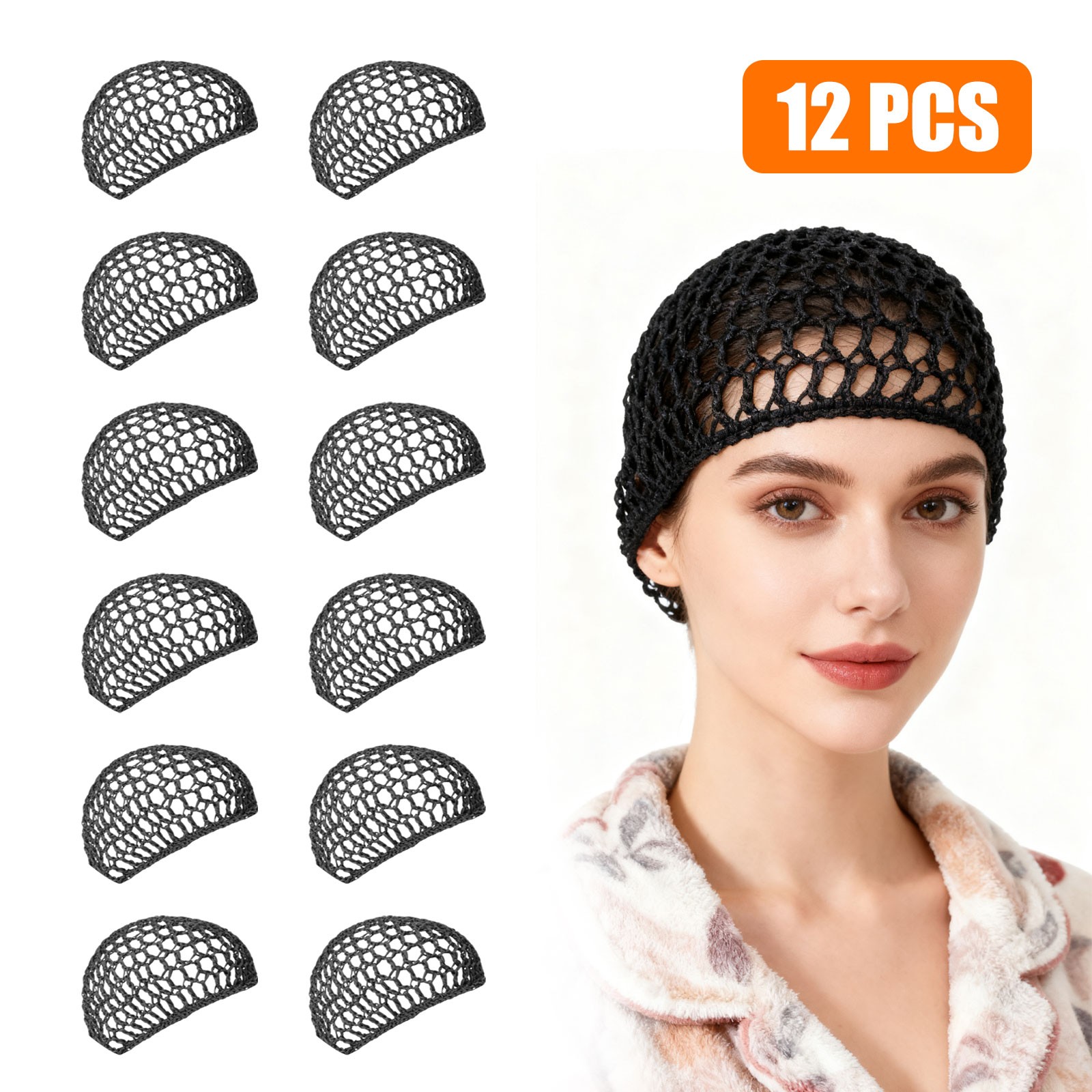 12PCS Crochet Hair Net Caps Elastic Mesh Snood for Sleeping Night Cover Home SPA