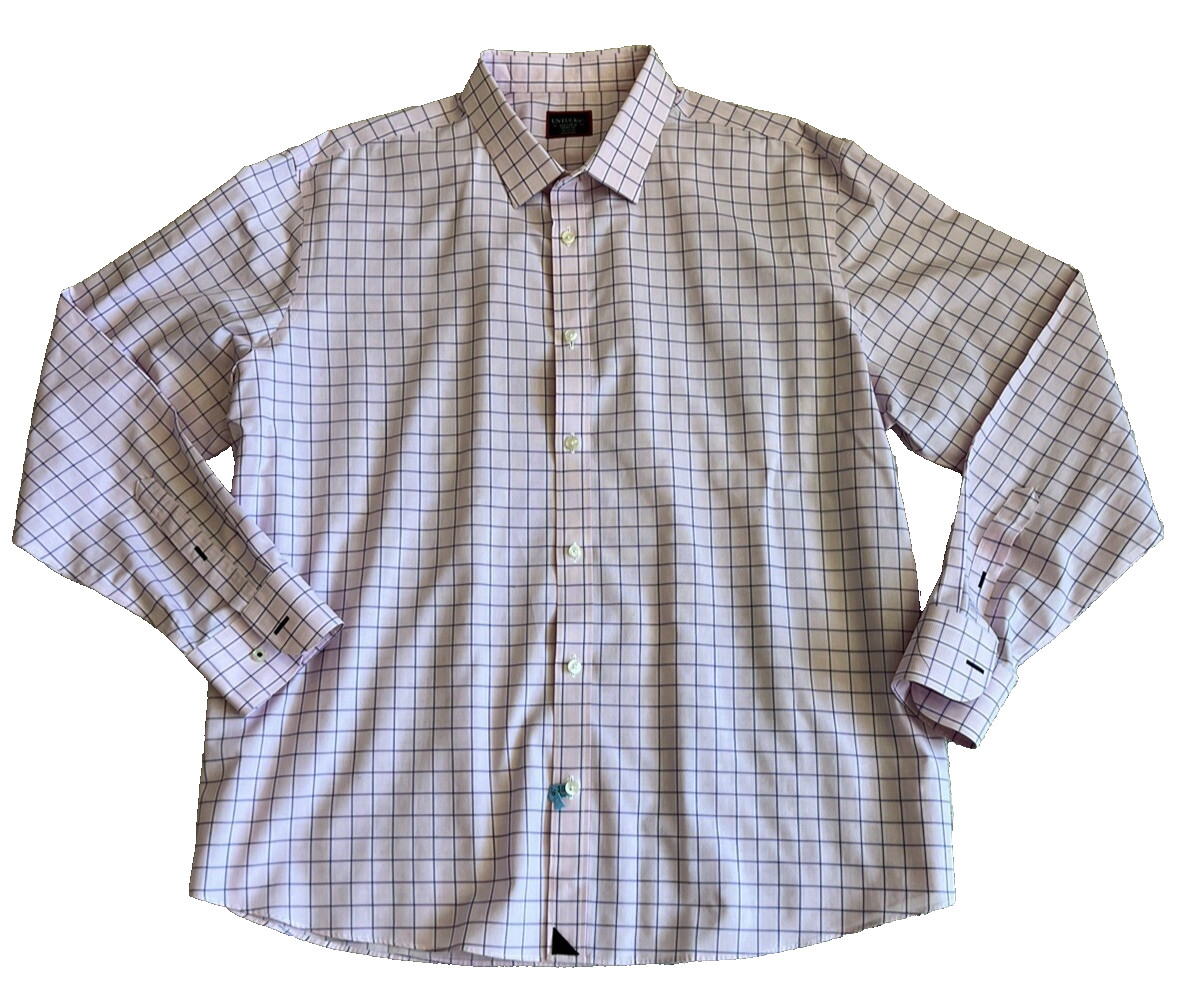 Untuckit Shirt Mens Pink Blue White Checker Plaid Button Up Casual XXL 2XL
