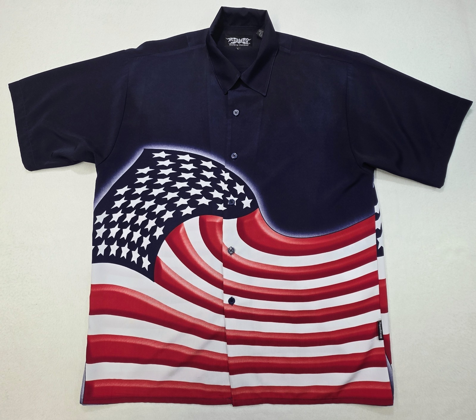 Dragonfly Clothing Shirt Stars & Stripes Size L Large USA Flag Holiday July 4th