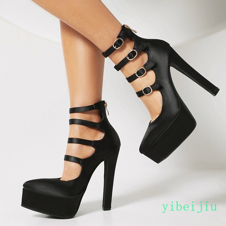 Womens Pointy Toe High Heel Platform Party Shoes Satin Buckles Sandals High Top