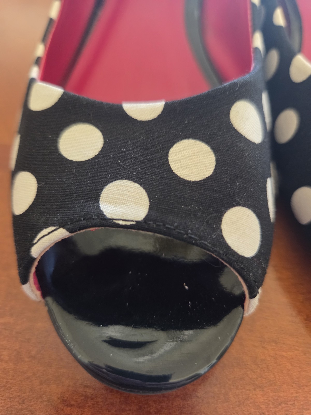 CL By Laundry Black White Polka Dot Heels Open Toe Size 8.5 Home Run