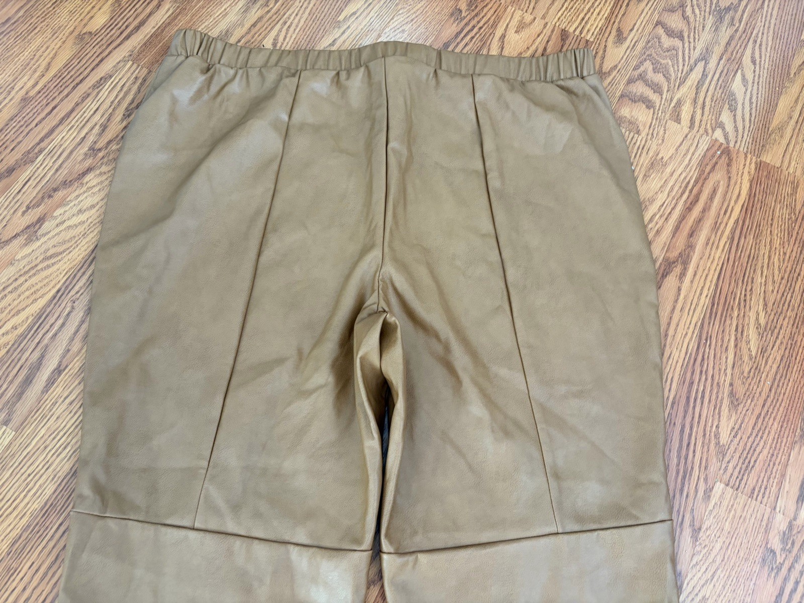 Women’s Camel Faux Leather Leggings Pants Stretch Elastic Waist Plus Size