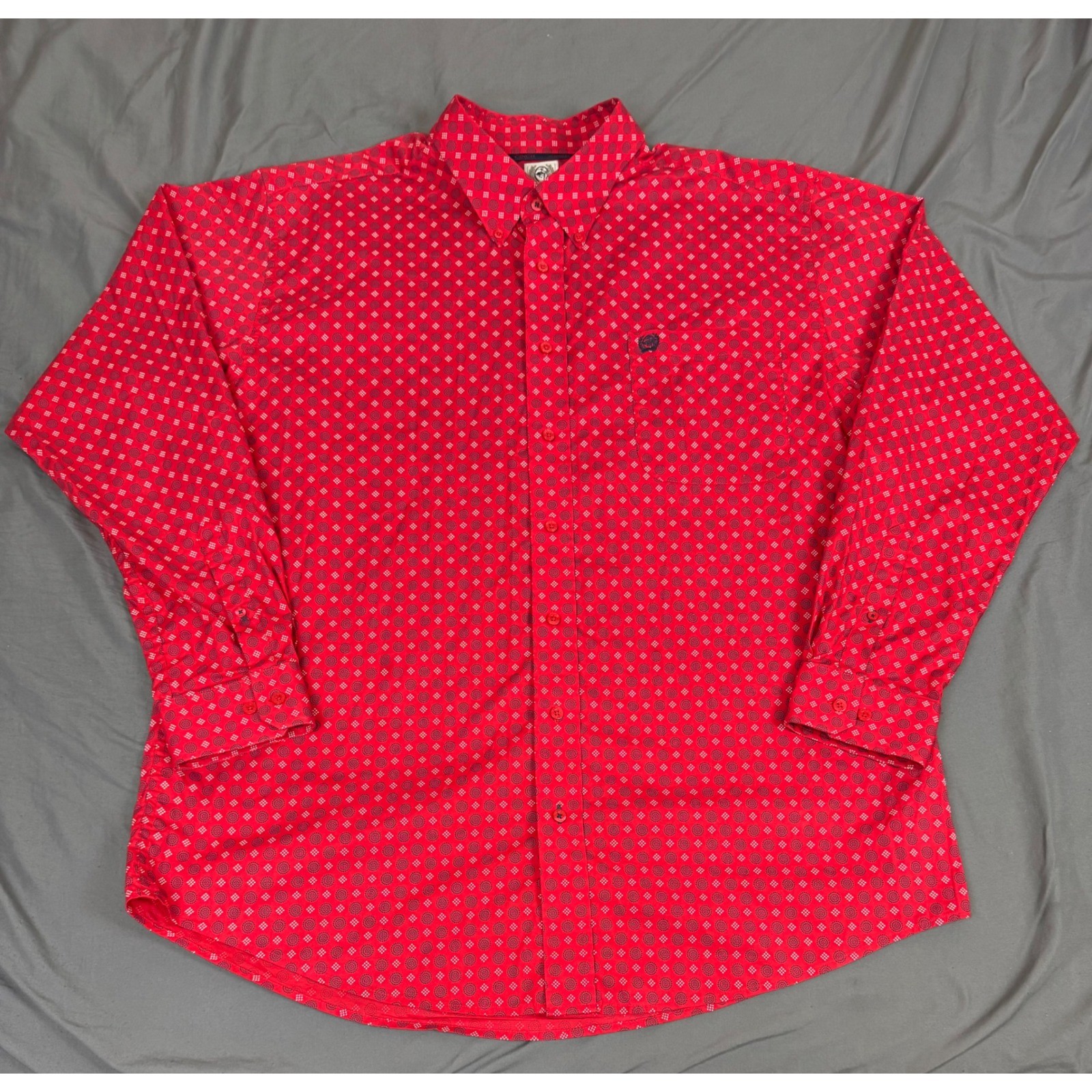 Cinch Mens Western Button Down Shirt Red Geometric Print MTW1105280 Large L