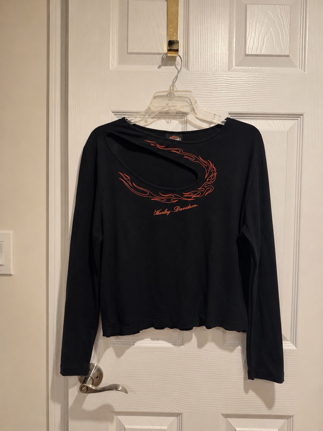 🔥VINTAGE Harley-Davidson Flame Cutout Crop Long Sleeve Rochelle Park NJ