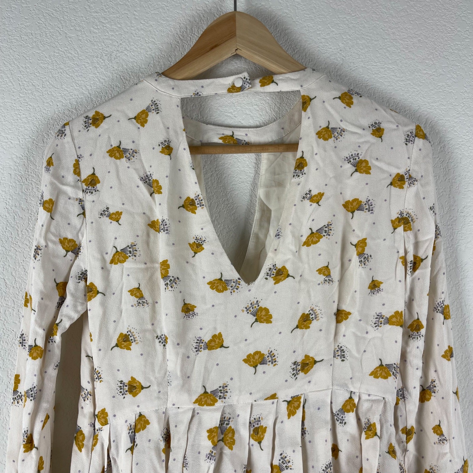 Free People Tegan Dress Womens 0 Ivory Floral Print Mini 3/4 Sleeve Boho Fairy