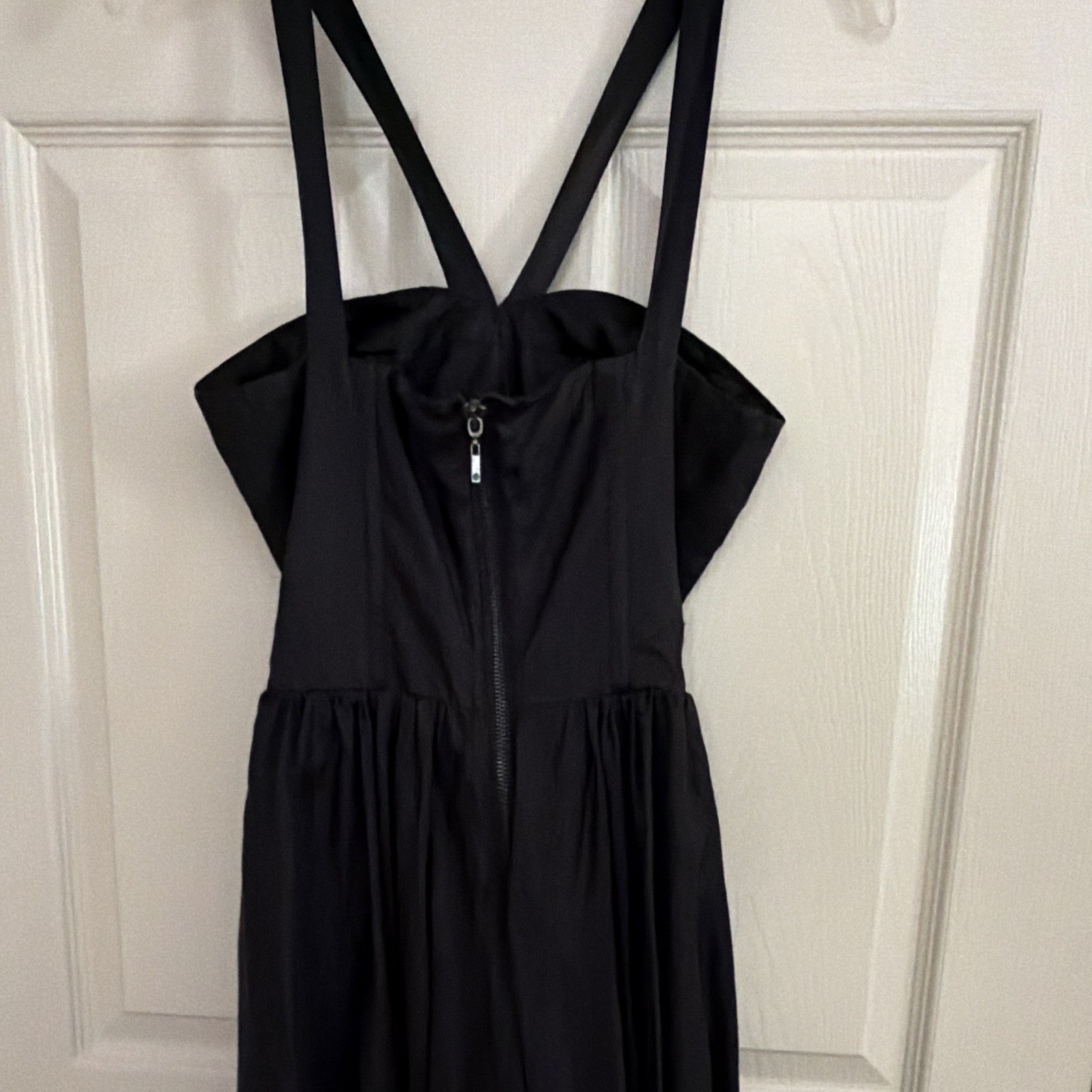 bebe Womens S Black Satin Halter Bow Bubble Short Dress Sleeveless Zip