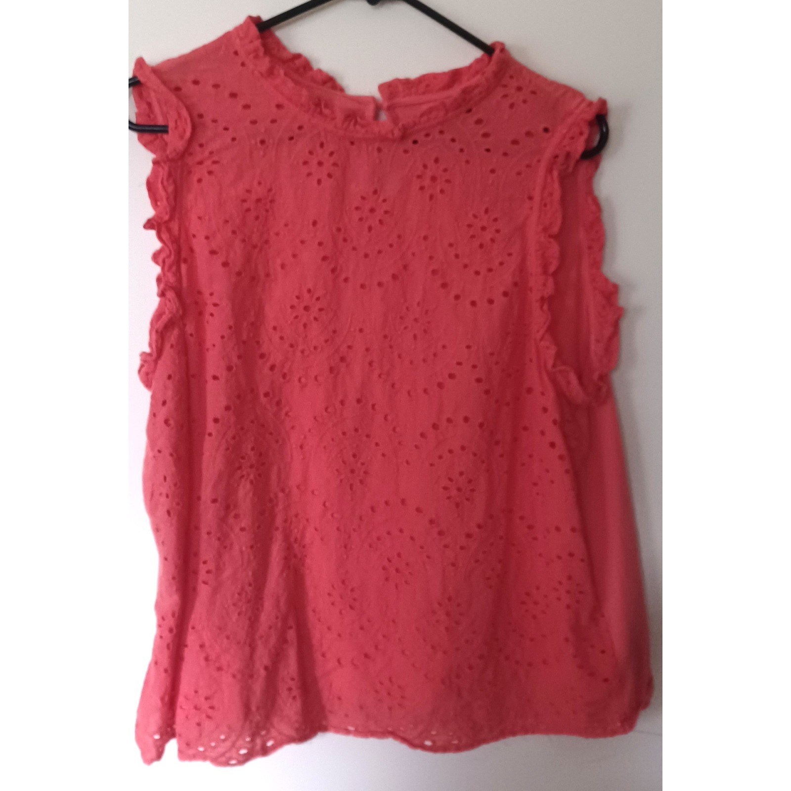 Apt. 9 Coral Eyelet Embroidered Ruffle Cap Sleeve Blouse Women’s XXL Cotton Boho