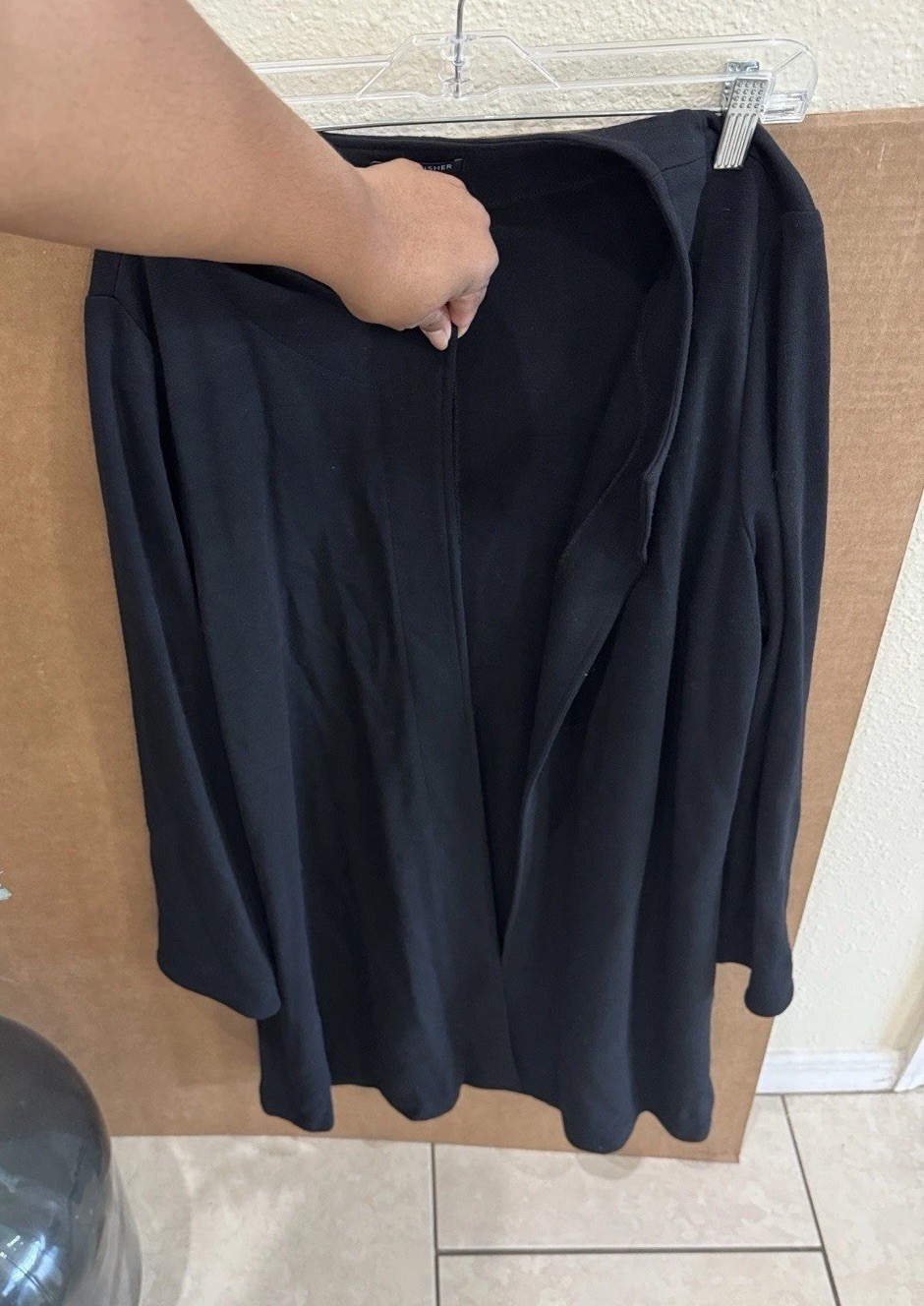 Eileen Fisher Viscose Wool Blend Open Front Black Long Cardigan Sz L
