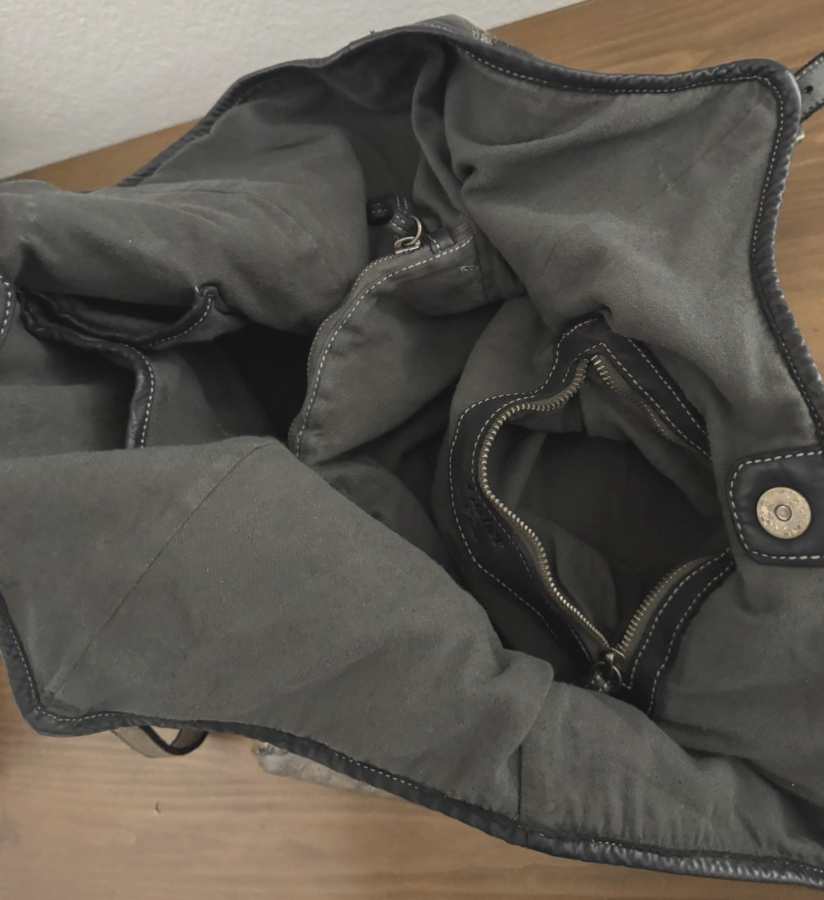 Lusher Soft and Slouchy Hobo Stone Washed Black Raw Onyx Italian Leather Studded