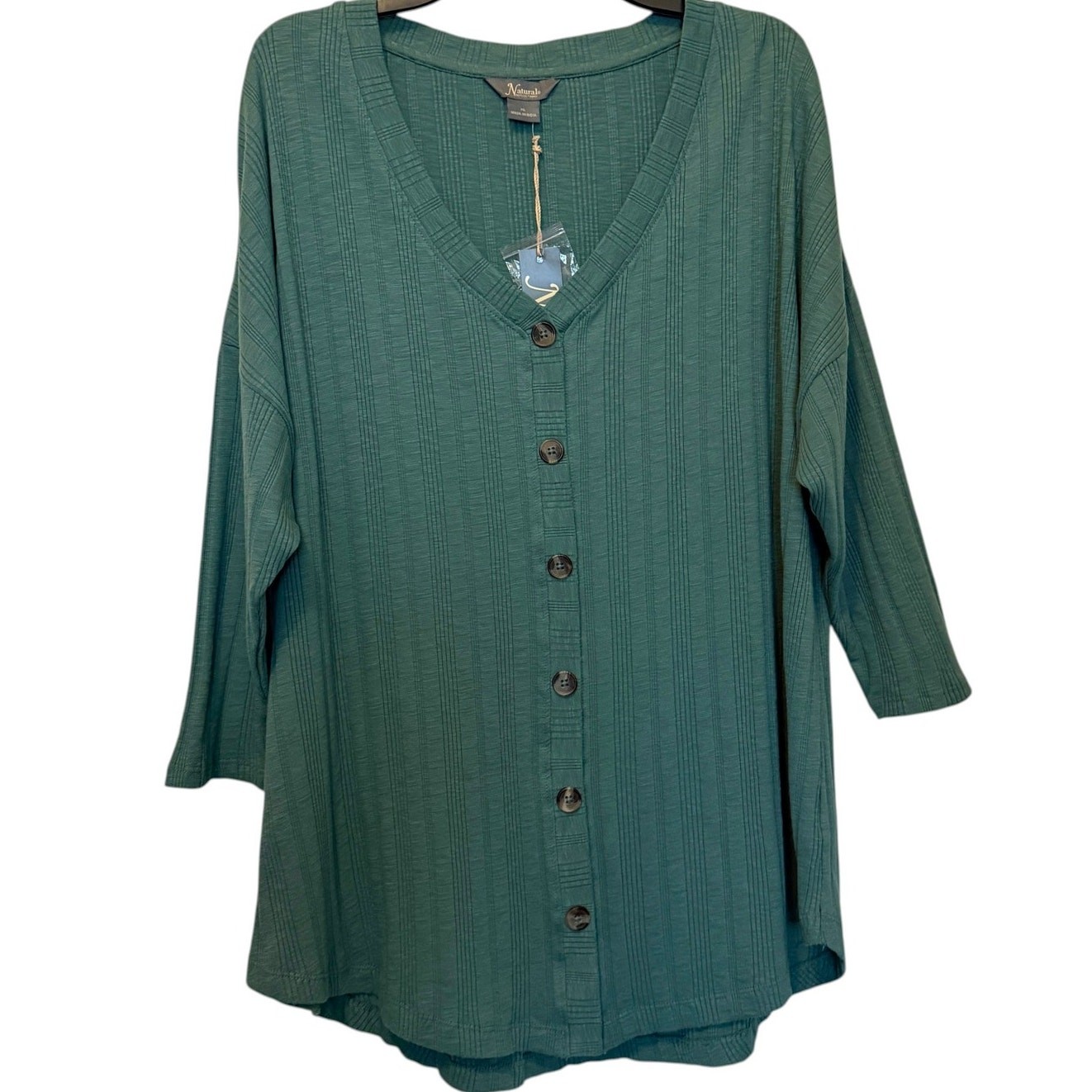 Natural Reflections Cardigan Sage Green Ribbed VNeck XL