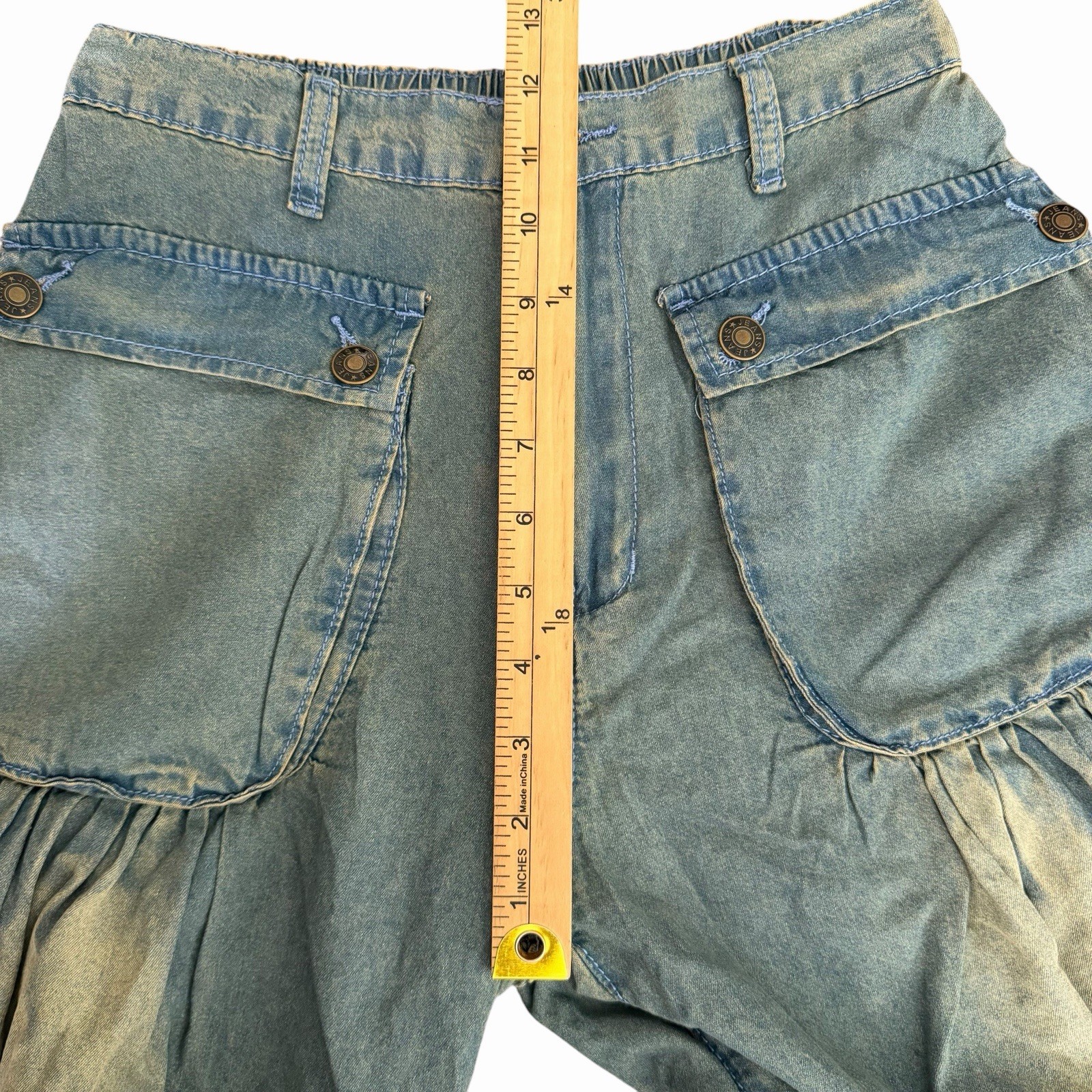 Bohemela Denim Boho Balloon Jeans Sz 26 Bleached Ankle Tie Festival Hippie NIB