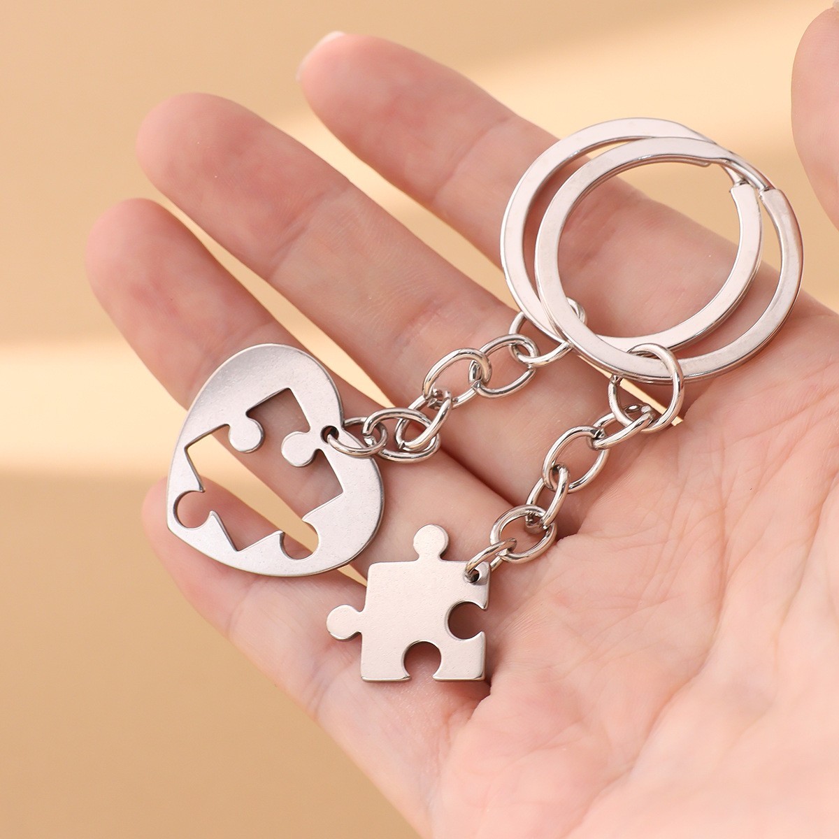 Love Heart Puzzle Keychain Set–Stainless Steel–Couple Gift–2 Pcs