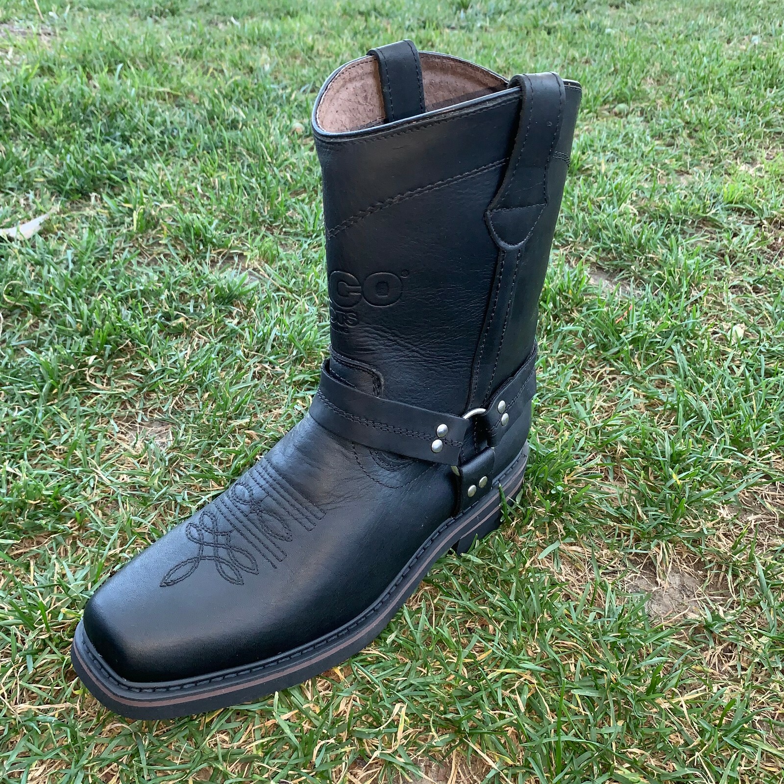 Mens Motorcycle Biker Boots Leather Western Cowboy Harness Rock Riding Moto