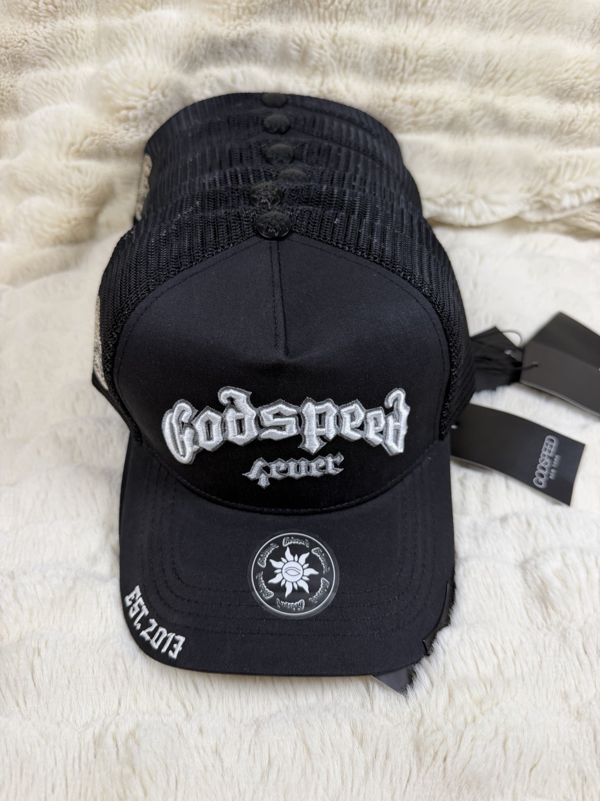 Godspeed Logo Trucker Hat Adjustable Mesh Back Black One Size