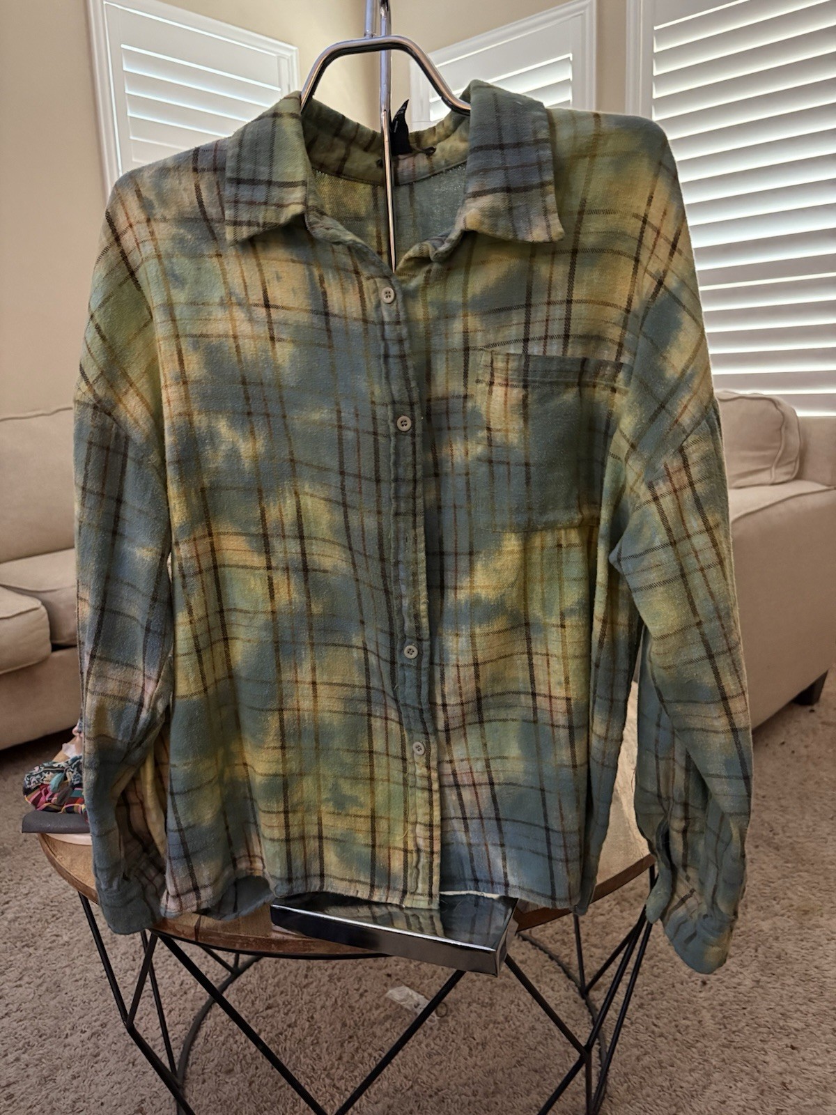 Bleached plaid Flannel Shirt, NWT, Medium