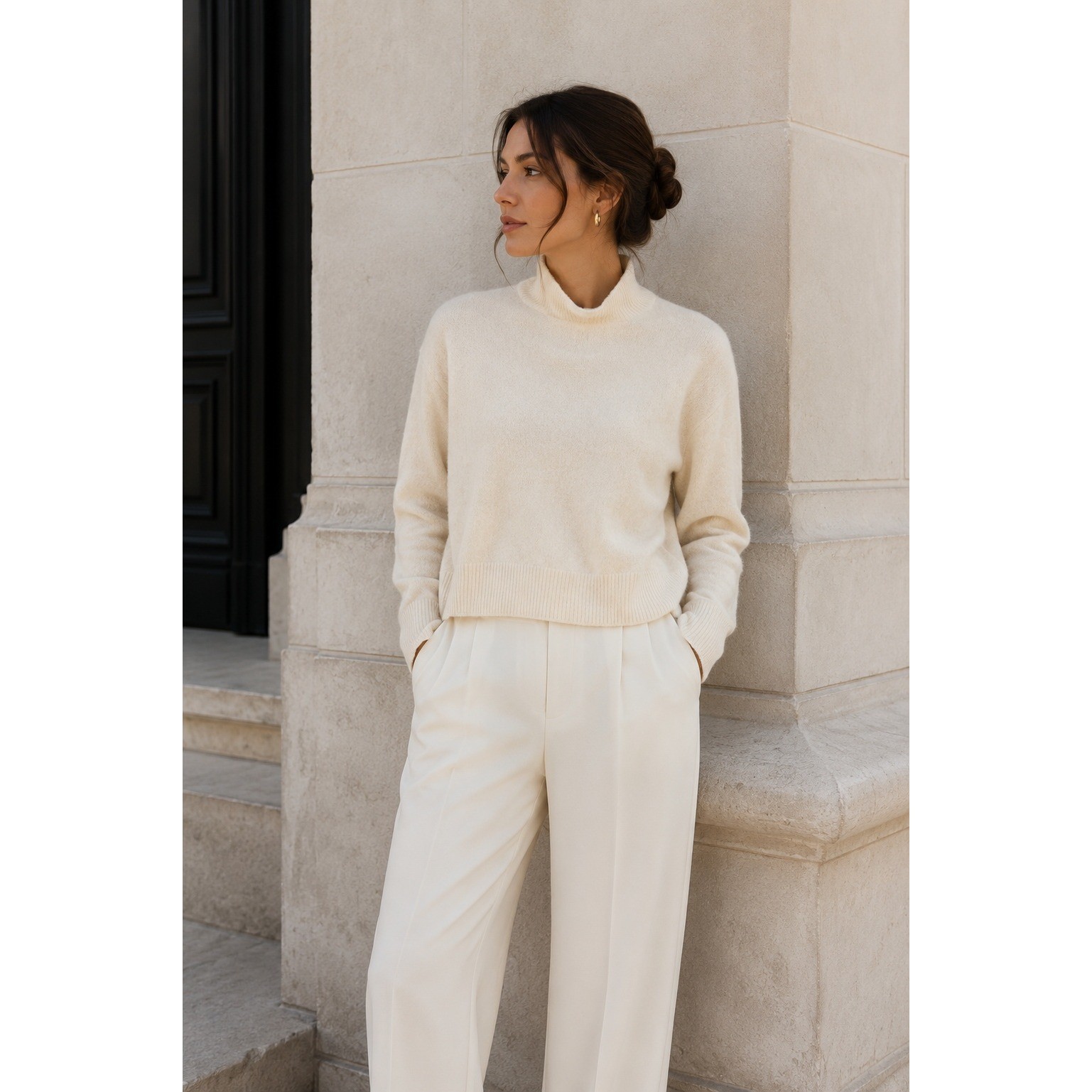The Group by Babaton Womens XS Cream 100% Cashmere Mock Neck Sweater Capsule