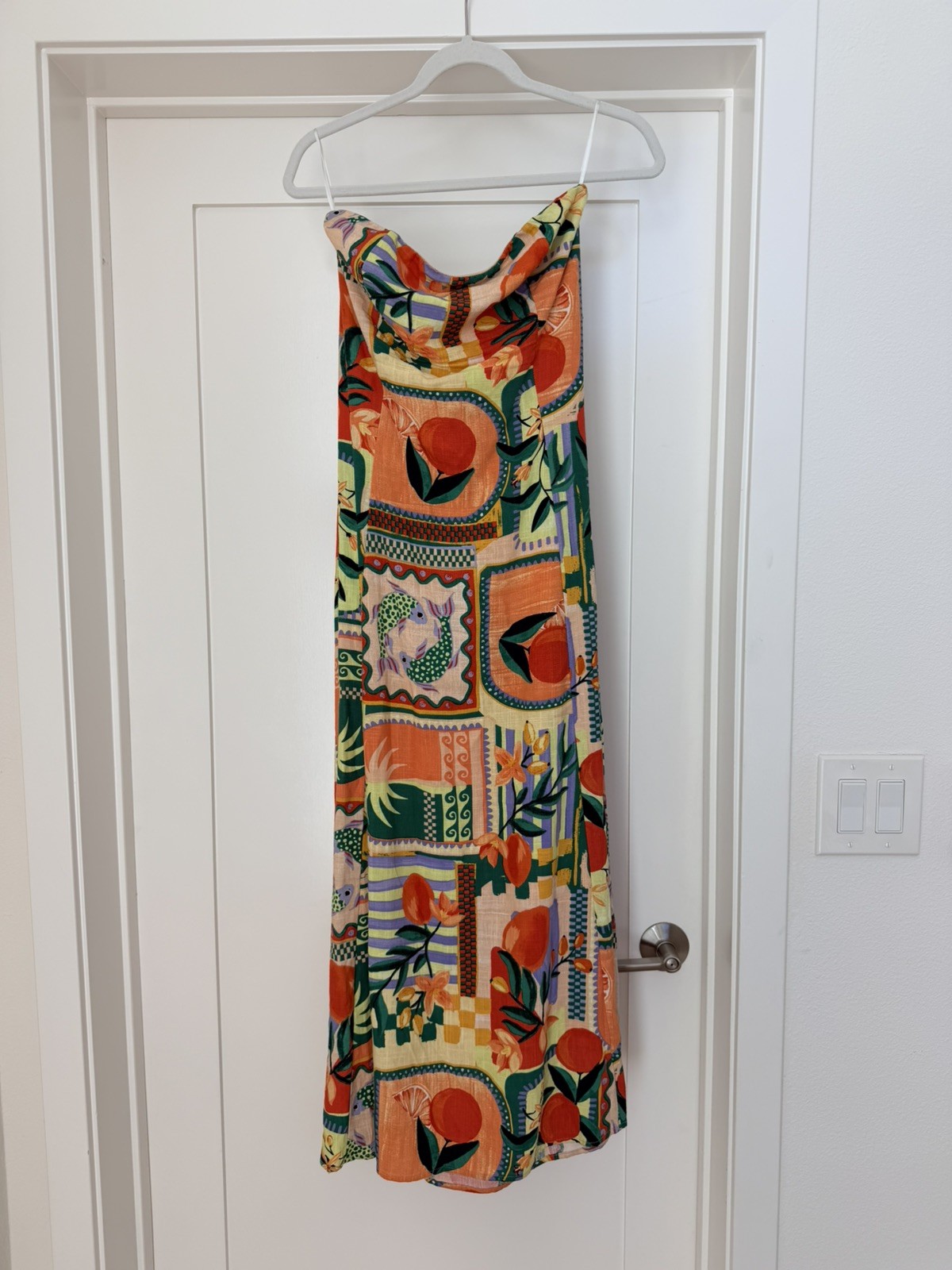 Anthropologie Paper Heart Fruit Patchwork Strapless Tir Back Maxi Dress NWT