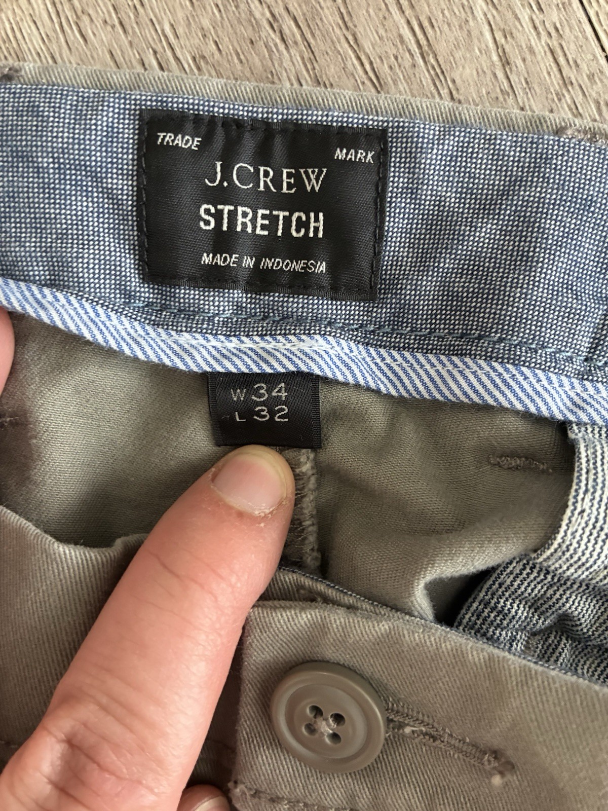 J.CREW Men’s Green Chino Pants 34W Slim Fit Tapered Stretch Twill Pockets