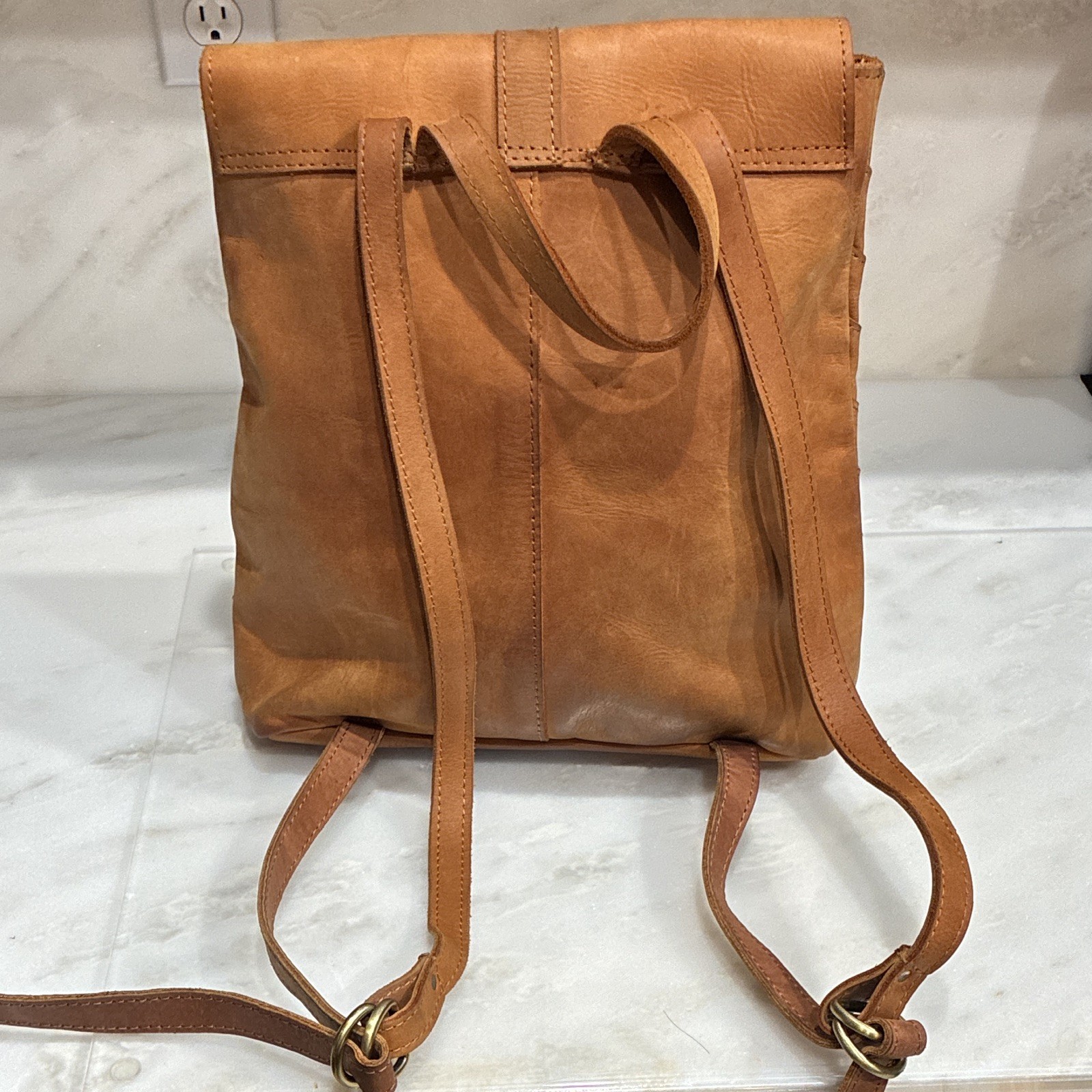 Raven and Lily Leather Backpack Chevron Style Bag Large