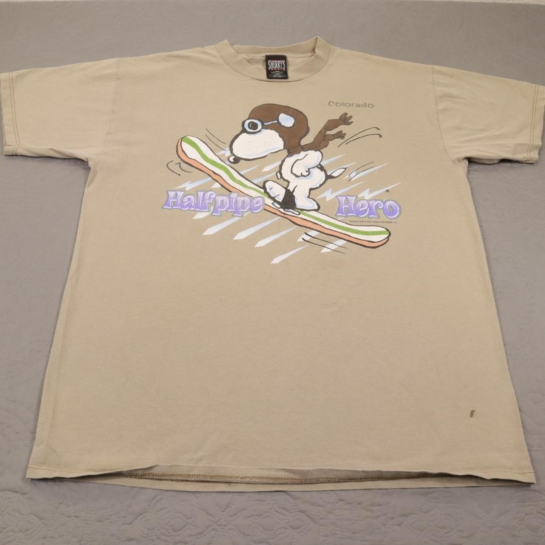Snoopy Halfpipe Hero Sherry’s Best Shirt Mens Large Beige Colorado Tee Snowboard