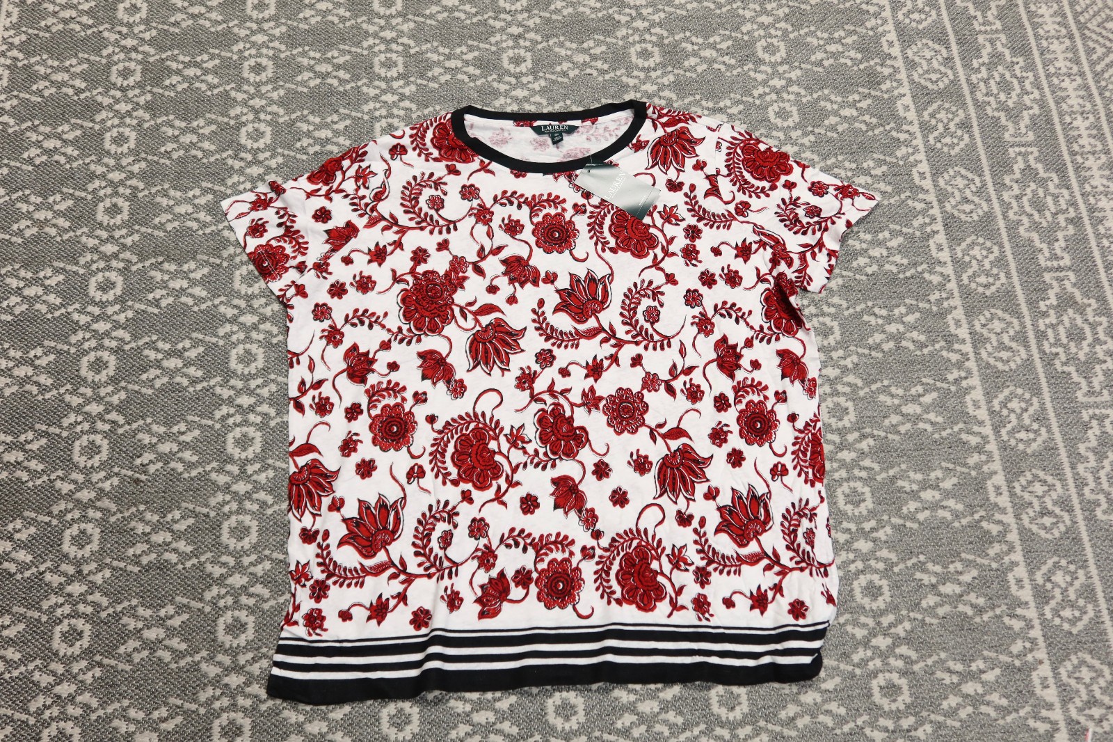 PLUS SIZE New Lauren Ralph Lauren Women’s Linen Blend Floral Tee T-Shirt – 3X