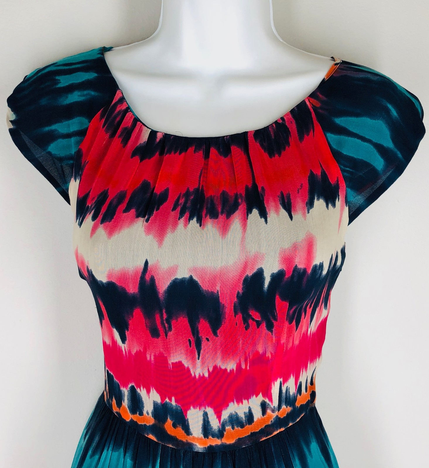 Milly Tie Dye Silk Dress 4 S Red Blue Green White Pink Orange