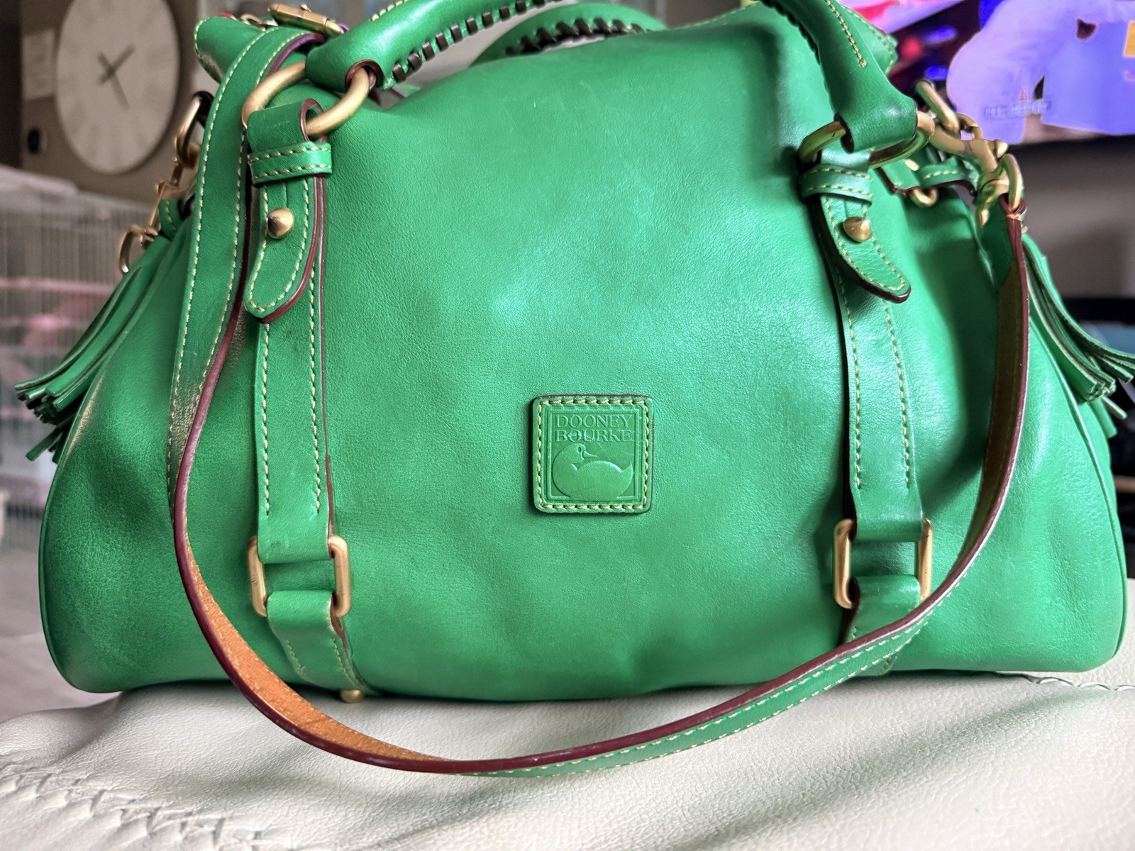 Dooney and Bourke Large Leather Florentine Bag Kelly Green 15”x12”x7”