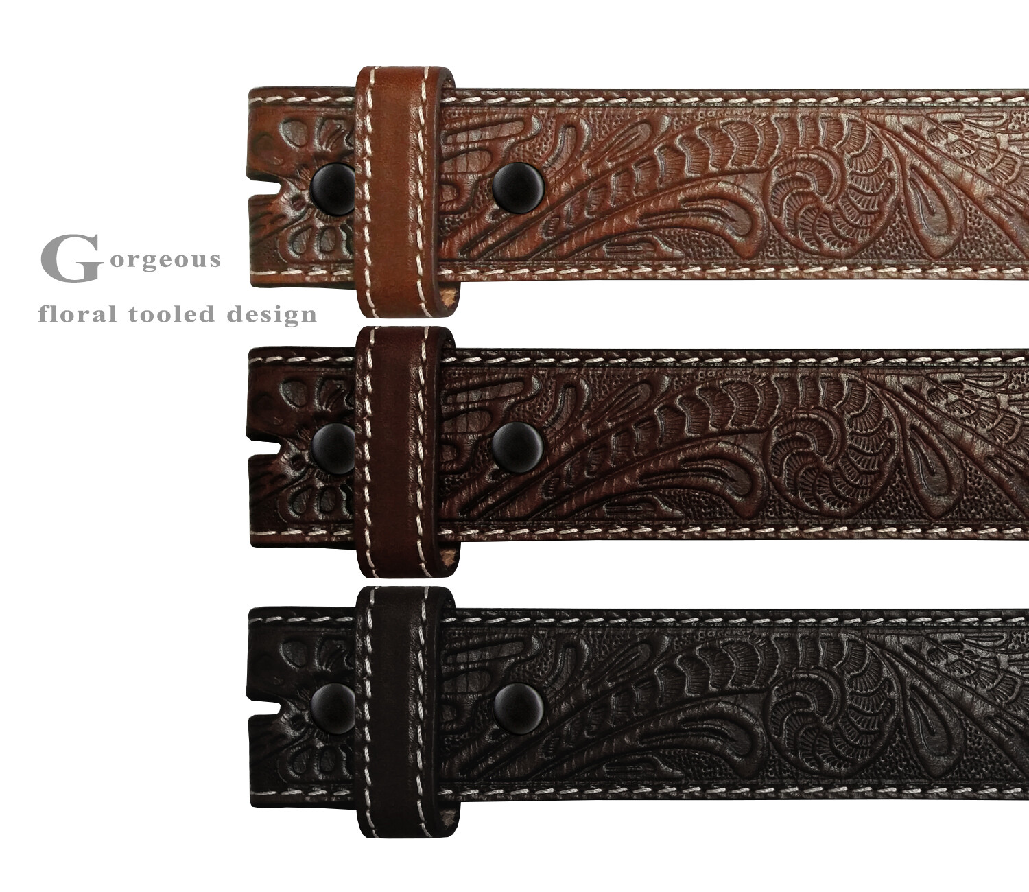 Western Floral Engraved Tooled Genuine Full Grain Leather Belt Strap 1-1/2″ Wide