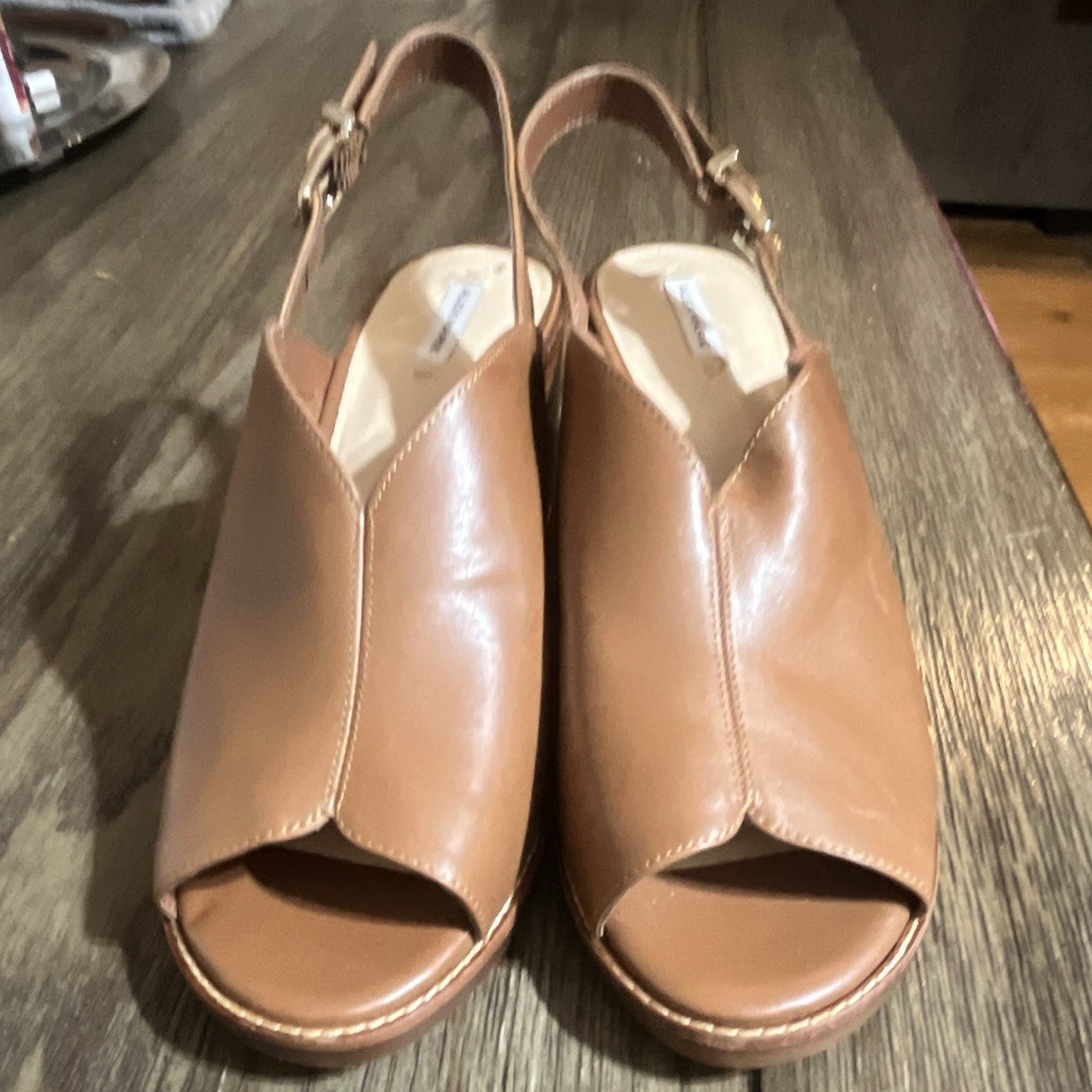 Alex Marie Brown Leather Slingback Open Toe Block Heel Buckle Sandals 10M