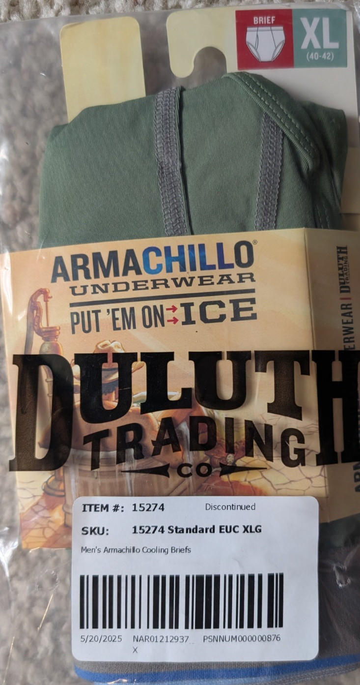 Duluth Trading Armachillo Briefs Mens Size XL (40-42) Eucalyptus