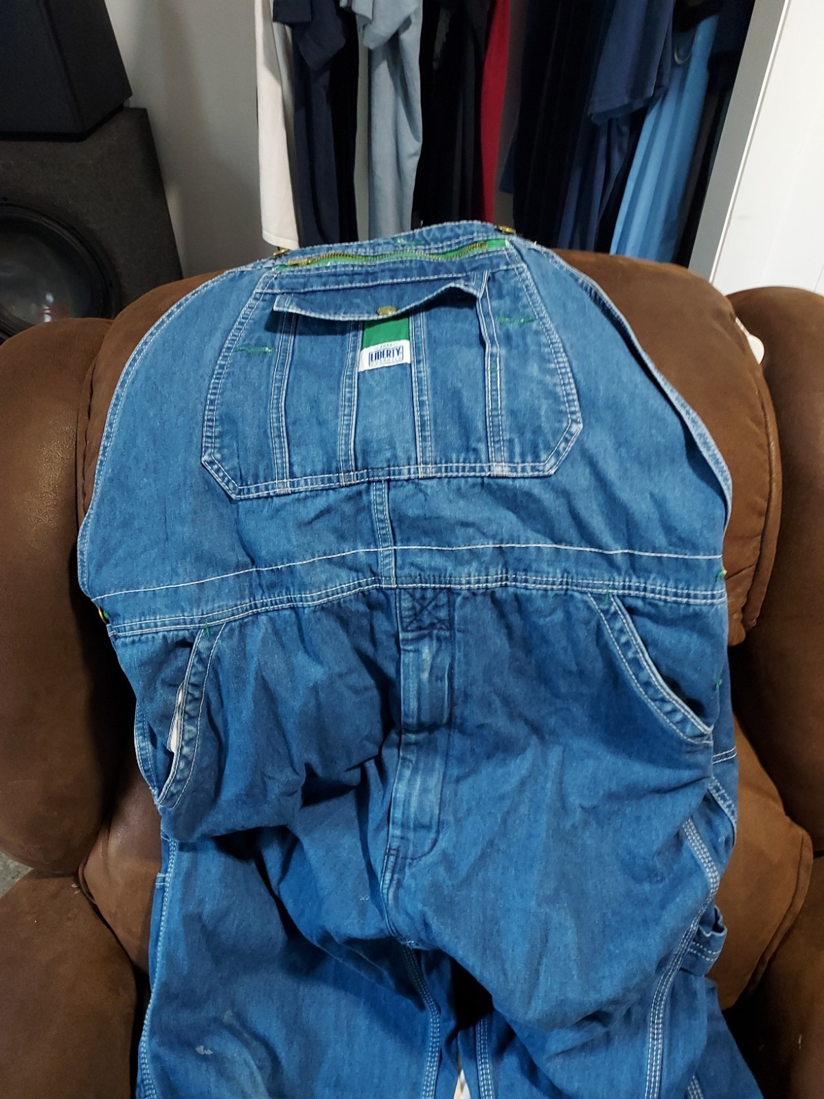 Liberty Overalls Mens 38×32 Blue Workwear Carpenter Utility Pocket Bib Denim