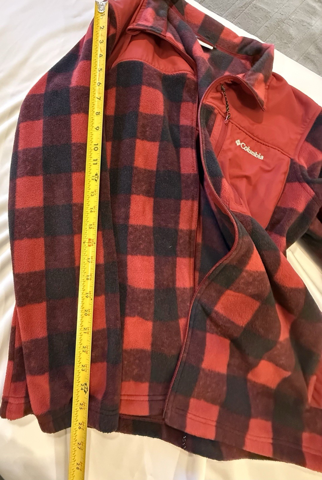 Columbia Men’s Large Red Black Buffalo Plaid Fleece Jacket Full Zip Outdoor