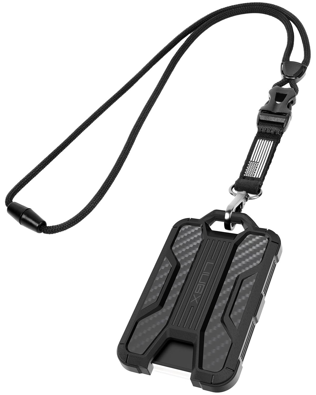LIUGX Badge Holder w/Breakaway Lanyard Carbon Fiber ID Card Holder USA Flag