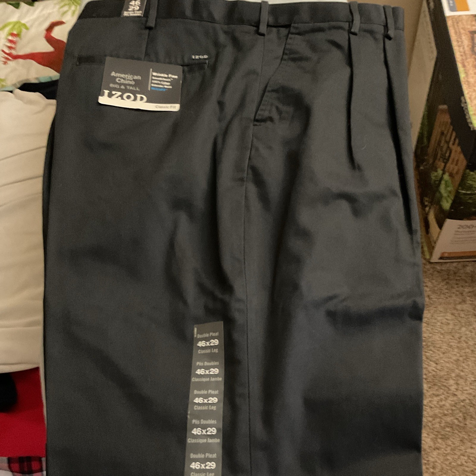 IZOD American Chino Big & Tall Classic Fit Chino Pleated Pants 46 Black