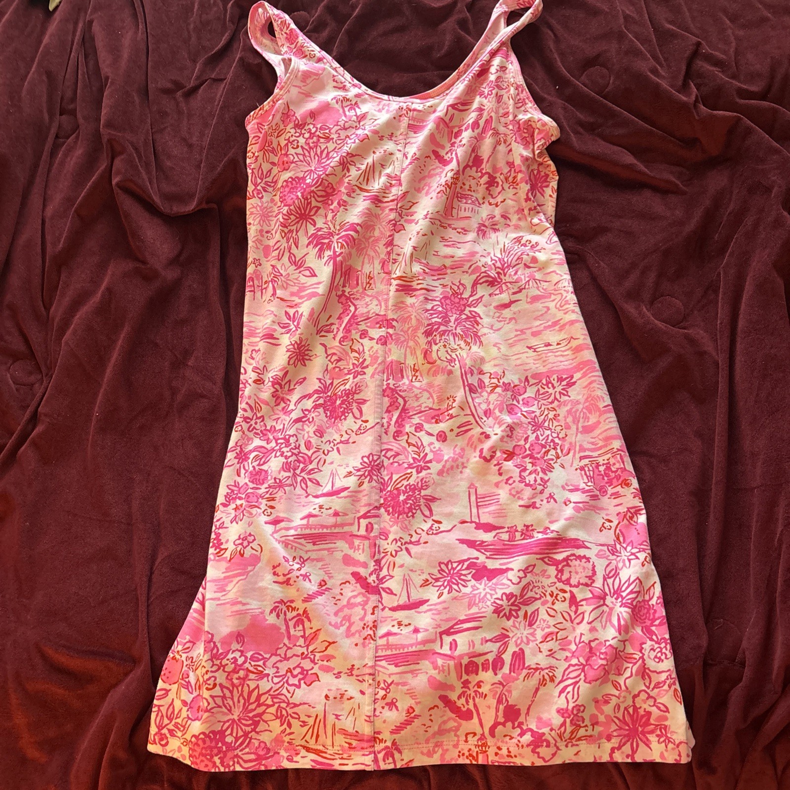 Lilly Pulitzer Newberri Tank Dress Womens Medium Peony Pink Seaside Scene Summer